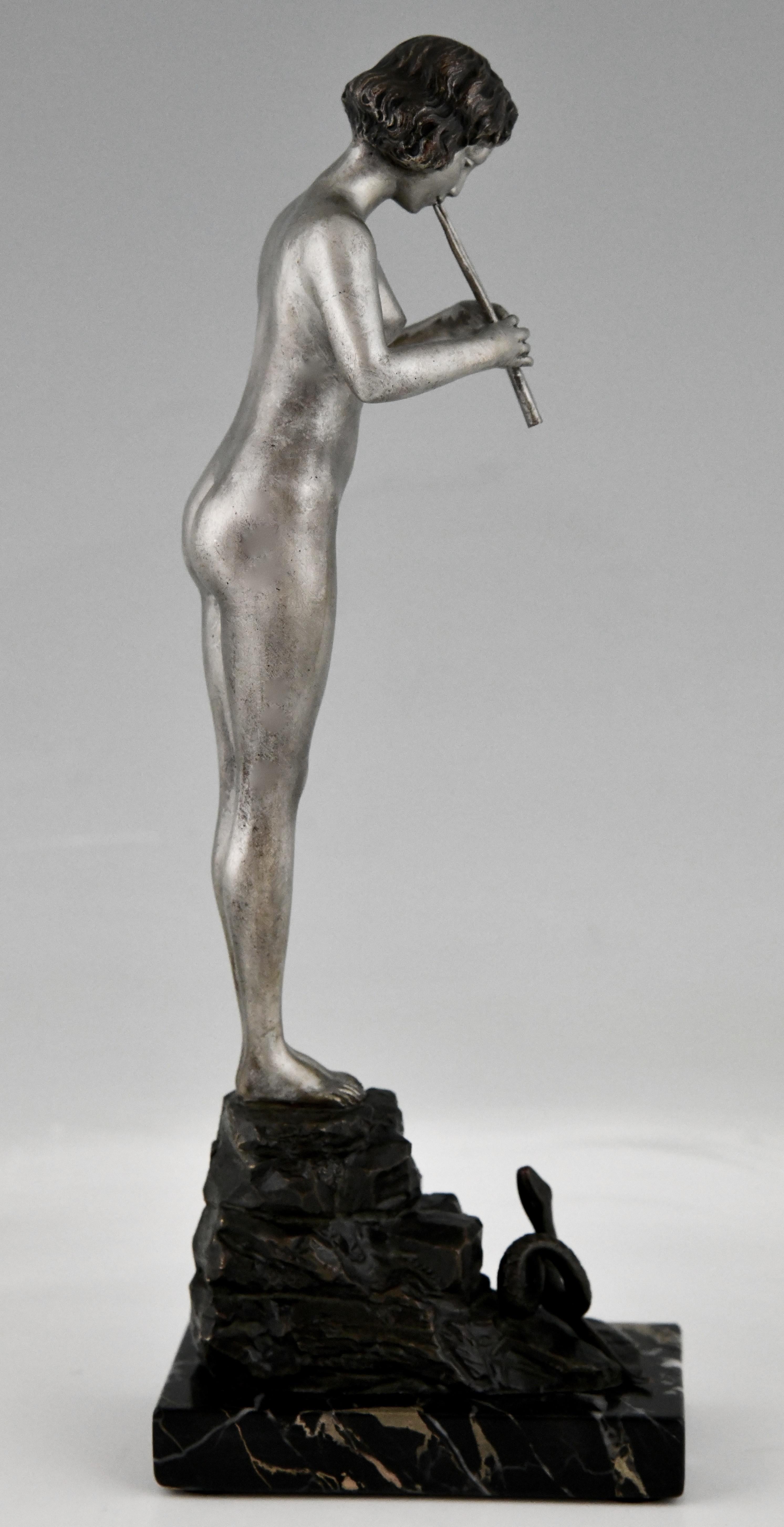 Art Nouveau Bronze Sculpture Nude Snake Charmer, Germany Ca. 1900 For Sale 3