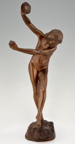 Art Nouveau Bronze Sculpture Nude with Cymbals Lawrence Dupuy, France, 1915