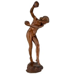 Art Nouveau Bronze Sculpture Nude with Cymbals Lawrence Dupuy, France, 1915