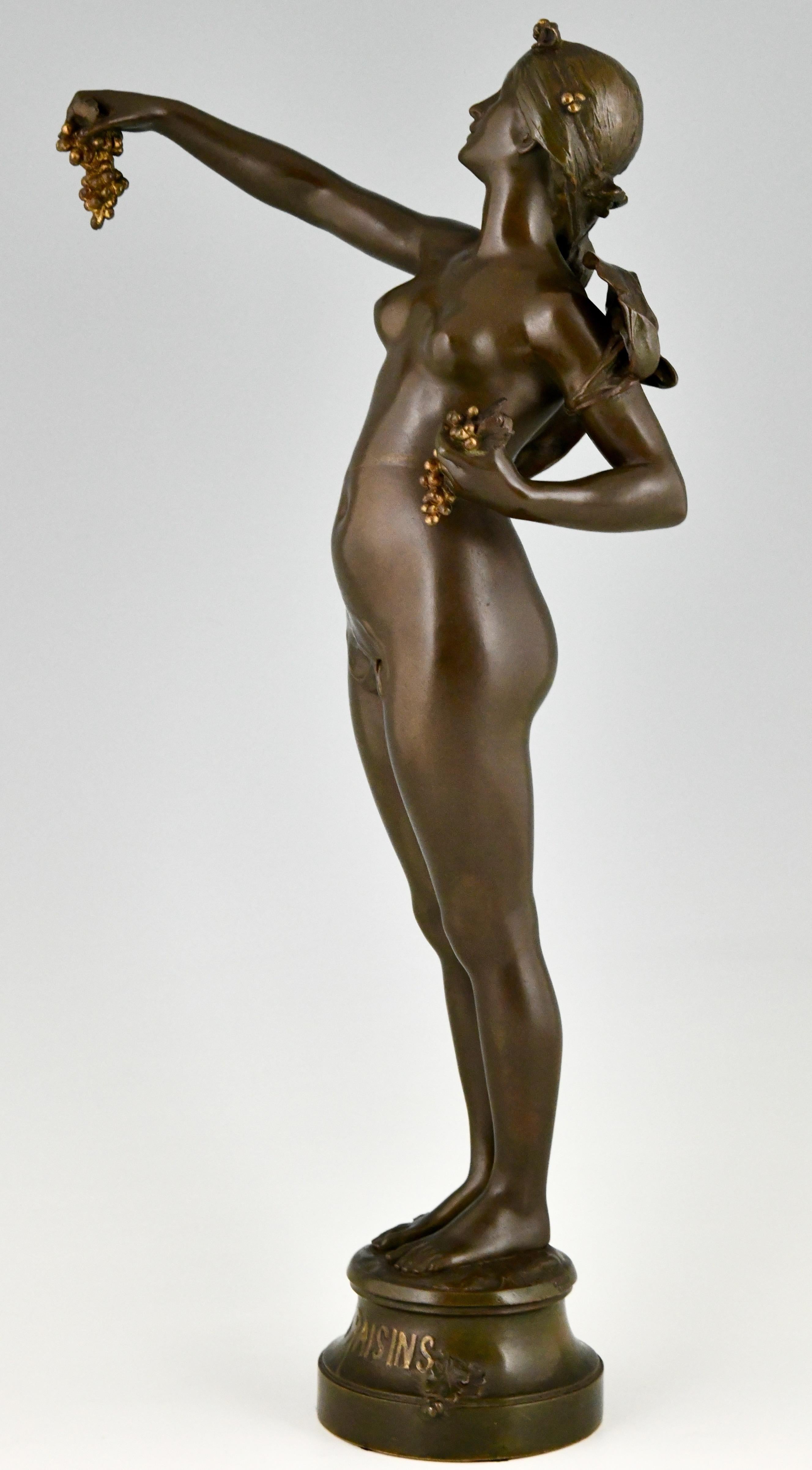 20th Century Art Nouveau Bronze Sculpture Nude with Grapes by Maurice Bouval, France, 1900