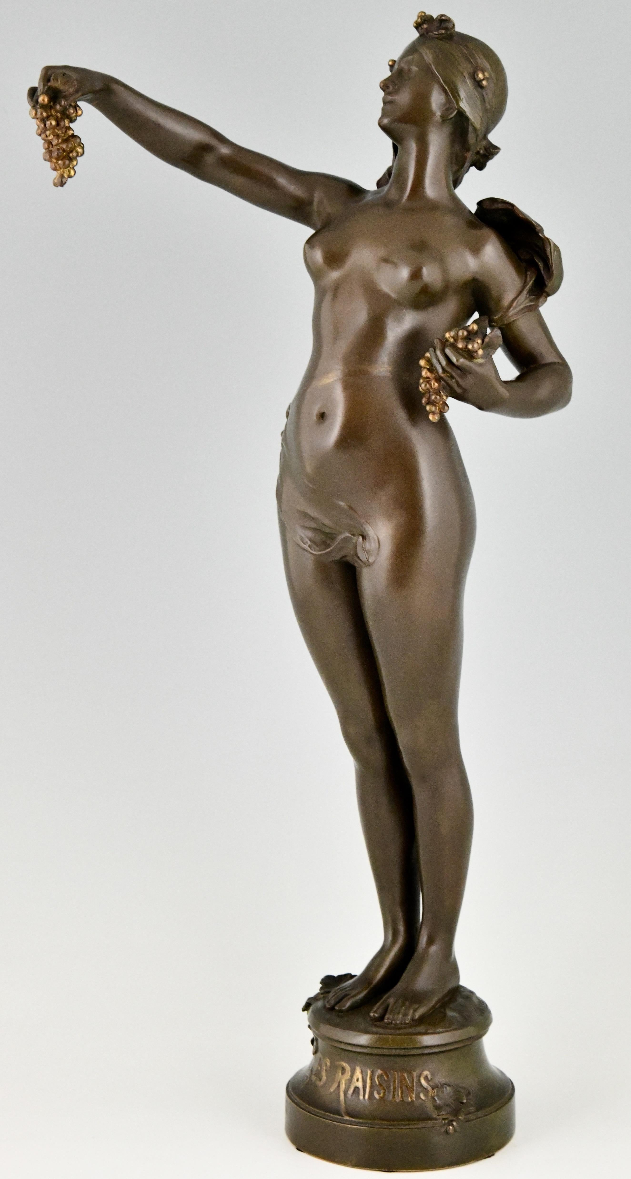 Art Nouveau Bronze Sculpture Nude with Grapes by Maurice Bouval, France, 1900 1