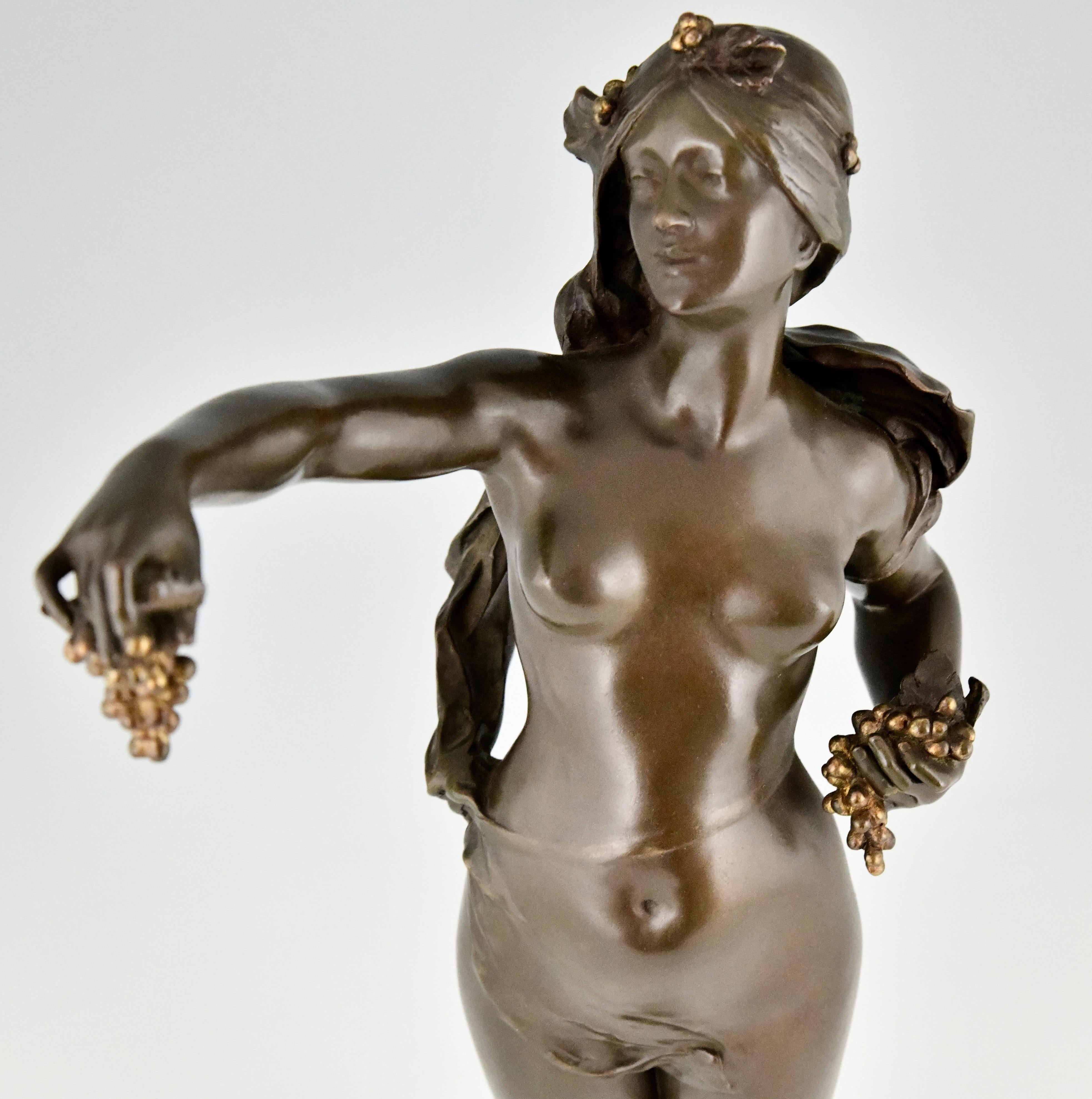Art Nouveau Bronze Sculpture Nude with Grapes by Maurice Bouval, France, 1900 2