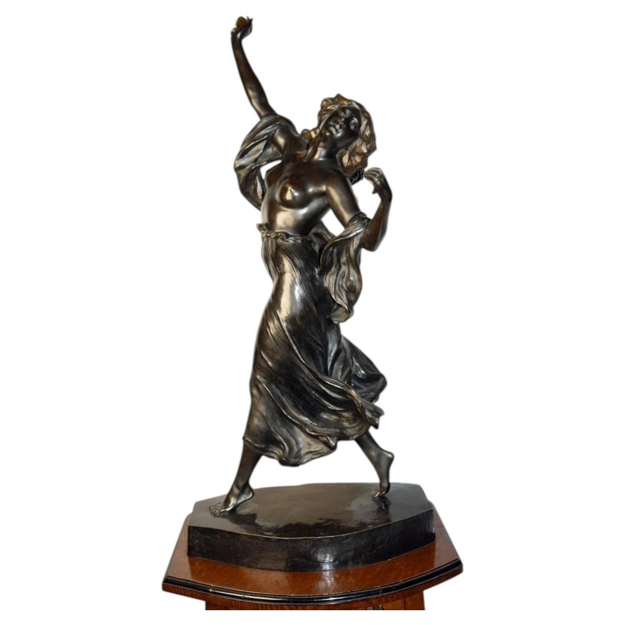 Sculpture Art Nouveau en bronze représentant une femme dansant, par É. Seger, France, vers 1900
