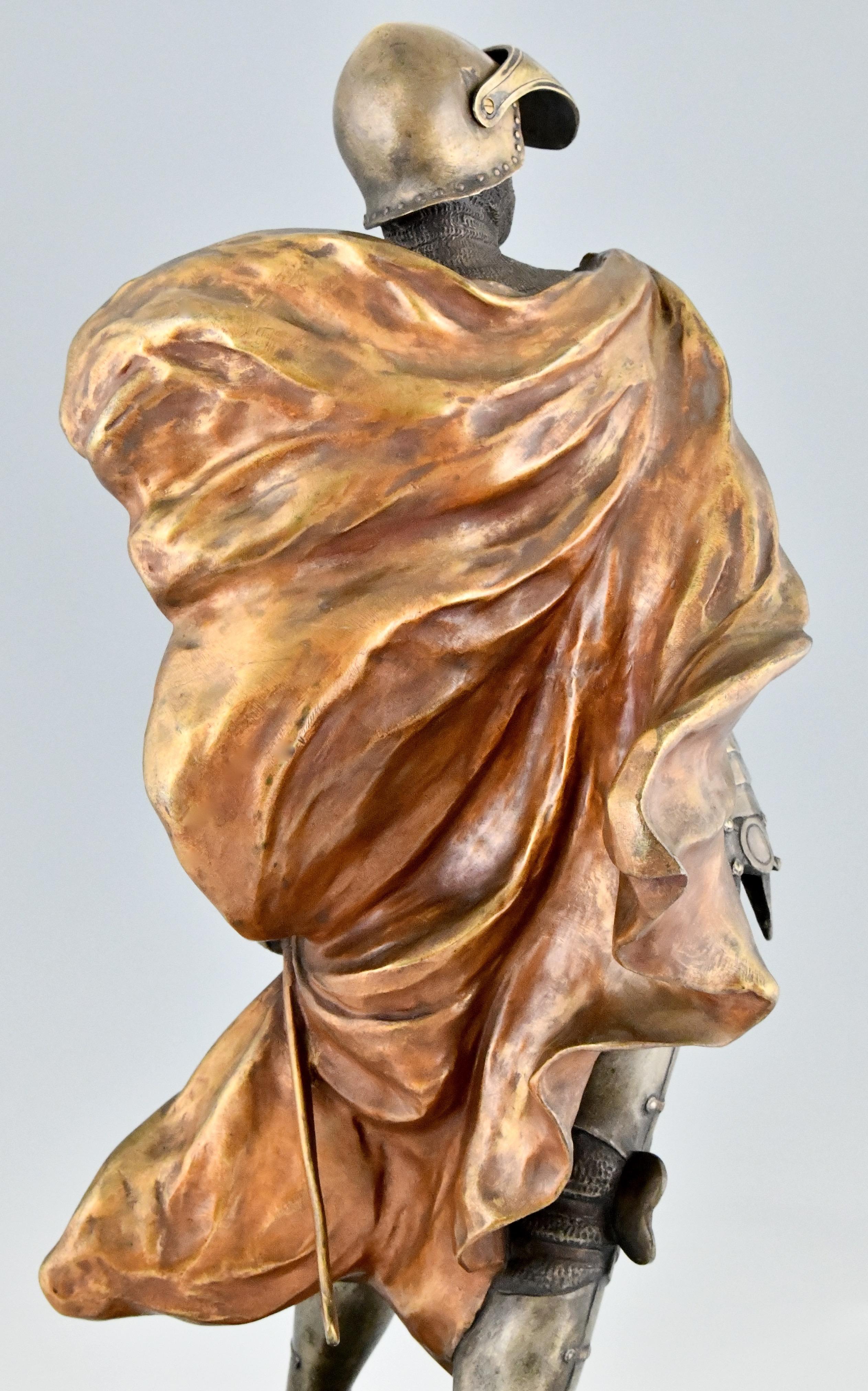 Art Nouveau Bronze Sculpture of a Knight in Armor, Lucas Madrassi 1