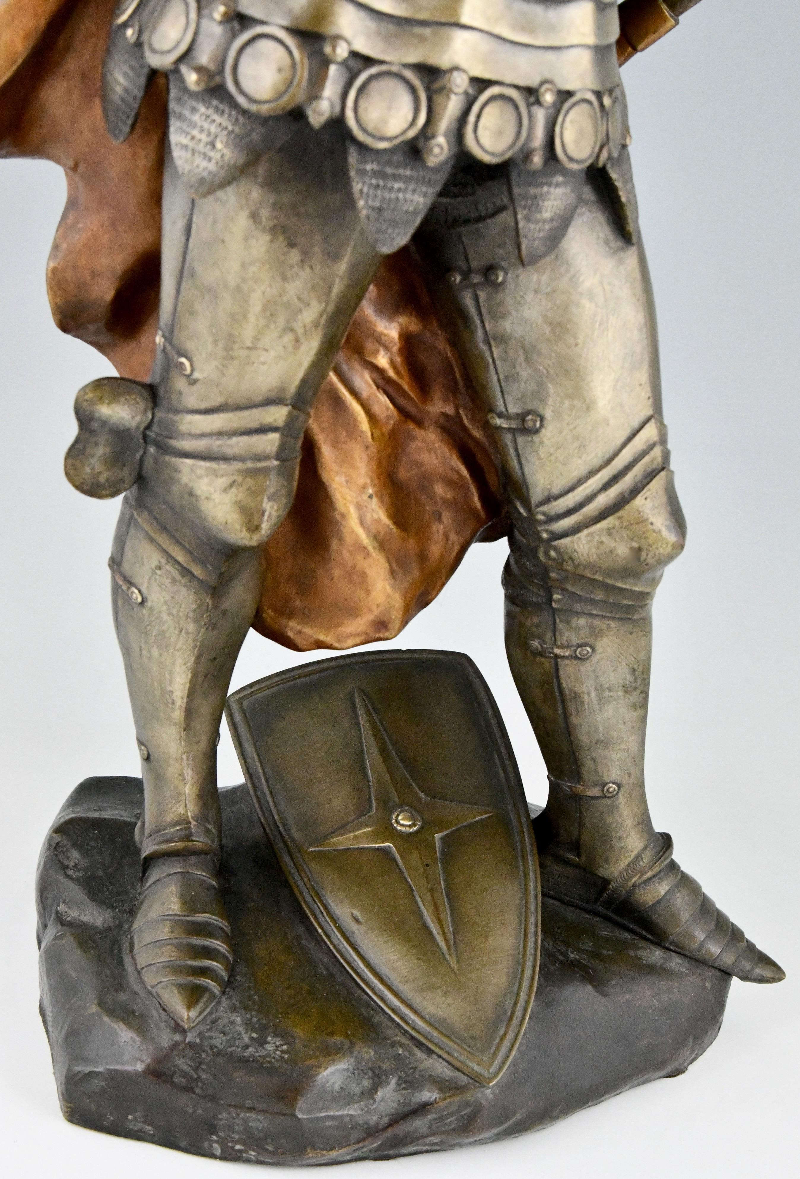 Art Nouveau Bronze Sculpture of a Knight in Armor, Lucas Madrassi 2