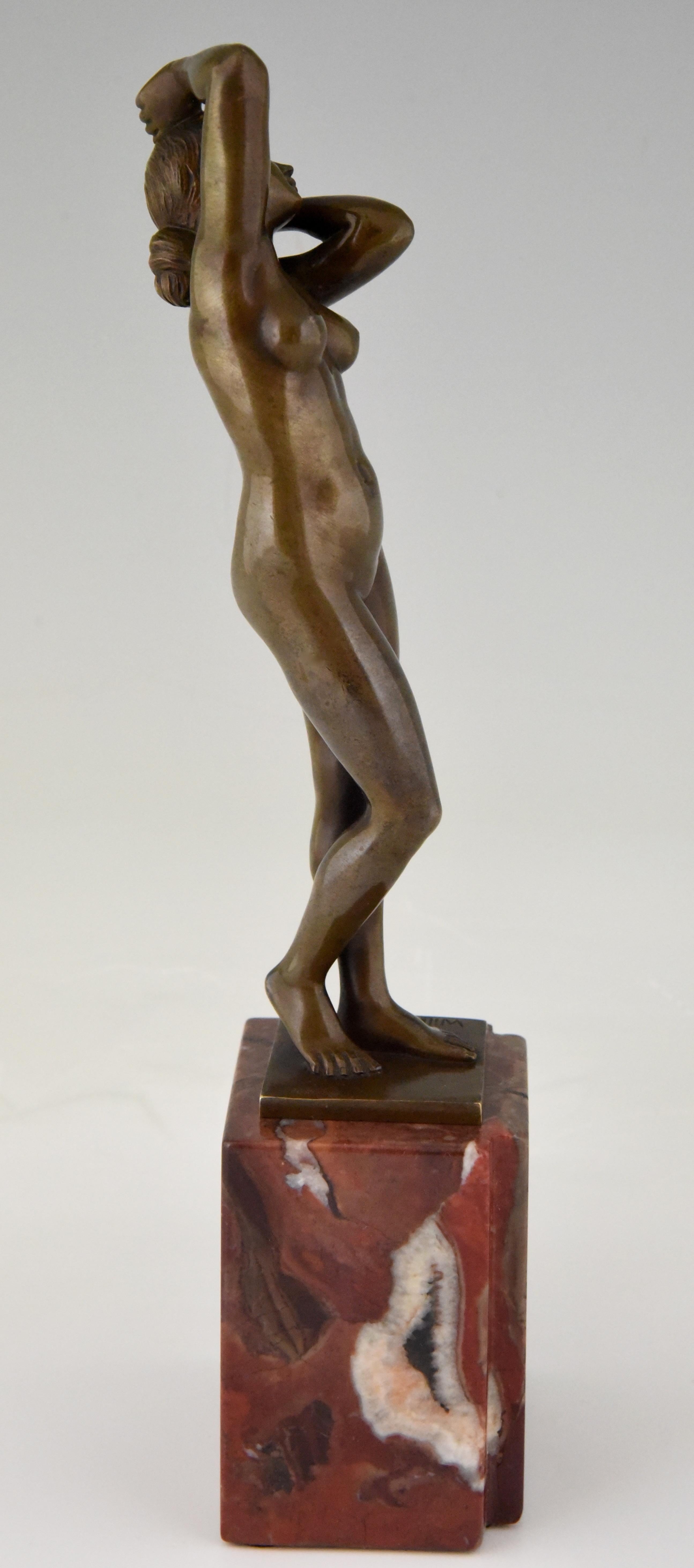 Art Nouveau Bronze Sculpture of a Standing Nude Willi Exner 1910 In Good Condition In Antwerp, BE