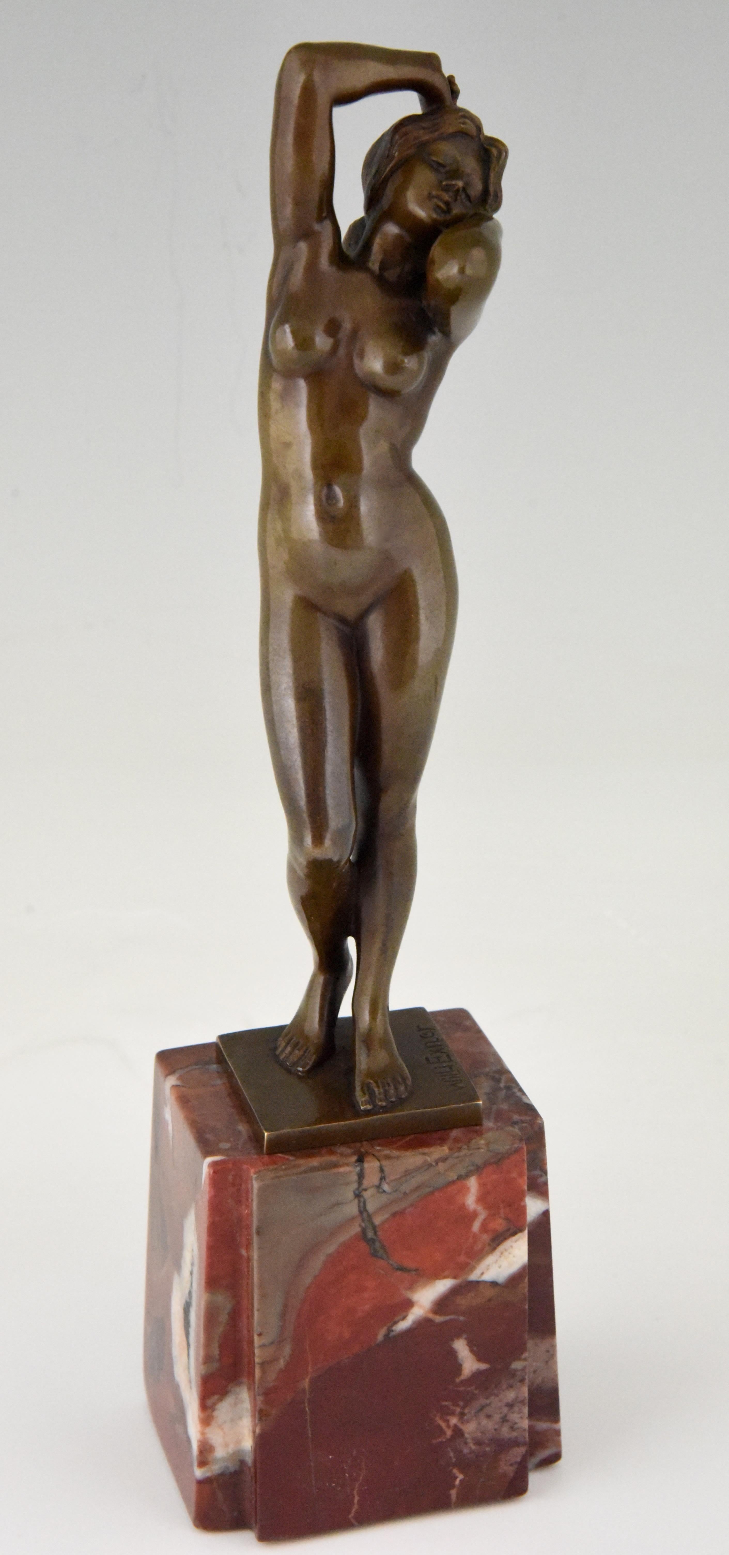 Art Nouveau Bronze Sculpture of a Standing Nude Willi Exner 1910 1