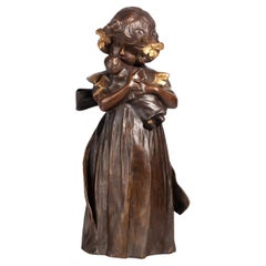 Art Nouveau Bronze Sculpture of Girl with a Doll by Leo Laporte-Blairsy, France