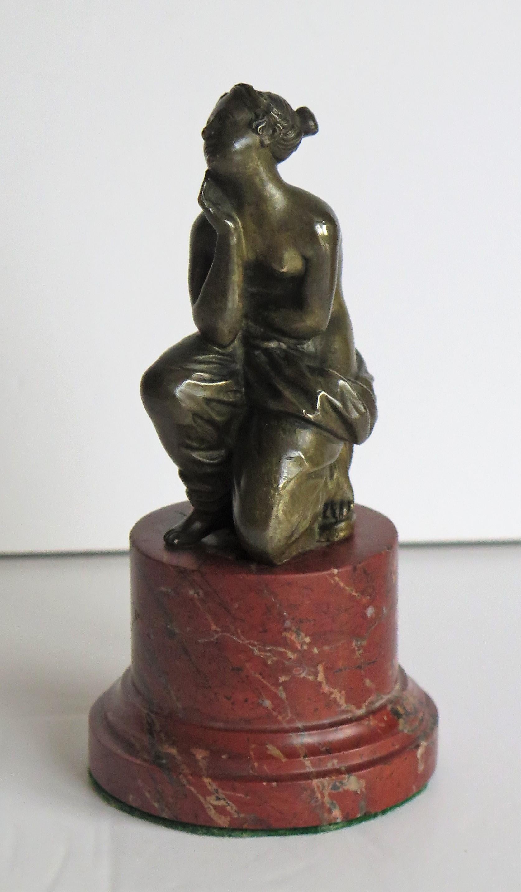 19thC. Art Nouveau Bronze Sculpture of Lady on Red Marble Base, Probably French 5