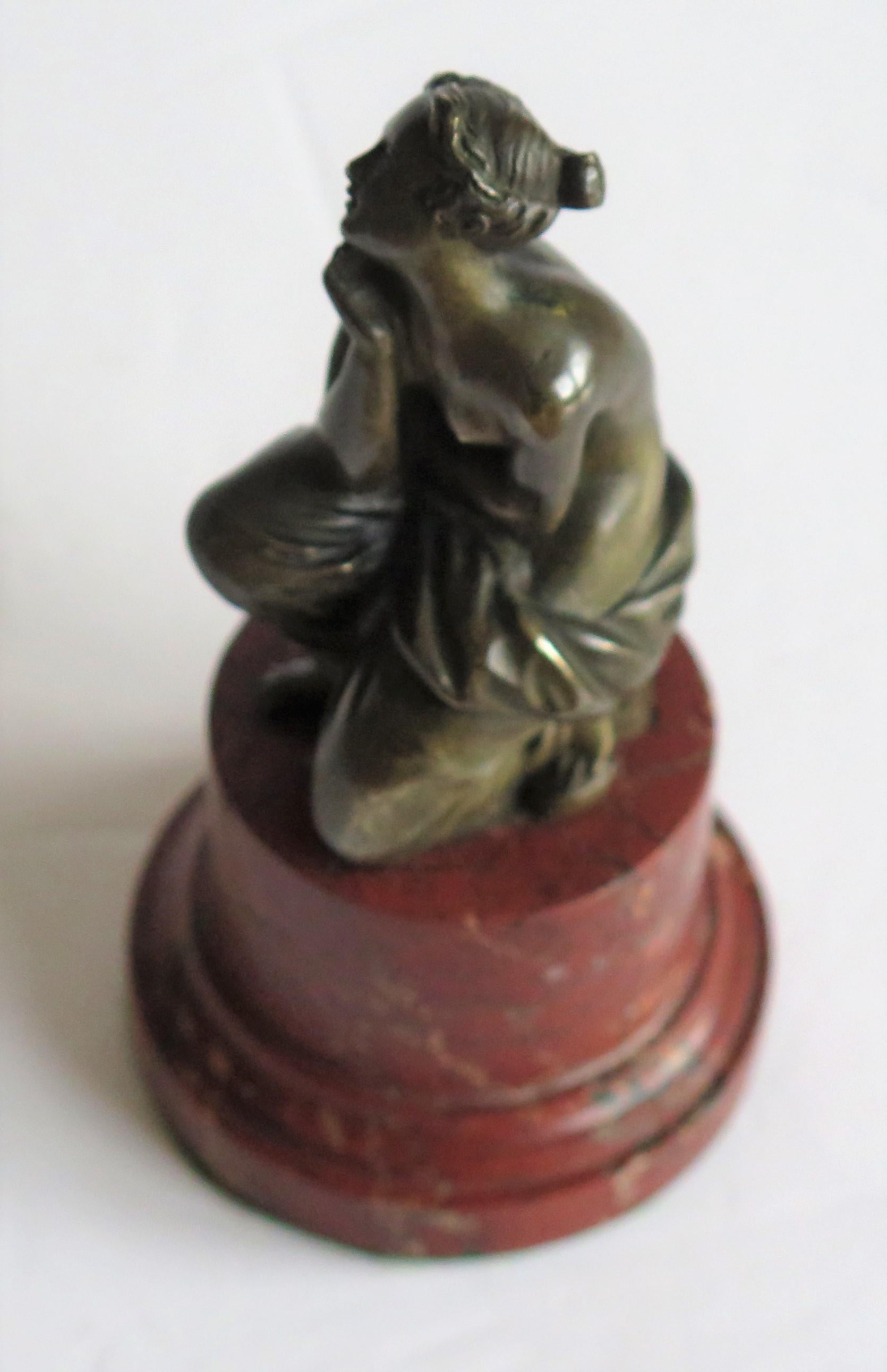 19thC. Art Nouveau Bronze Sculpture of Lady on Red Marble Base, Probably French 6
