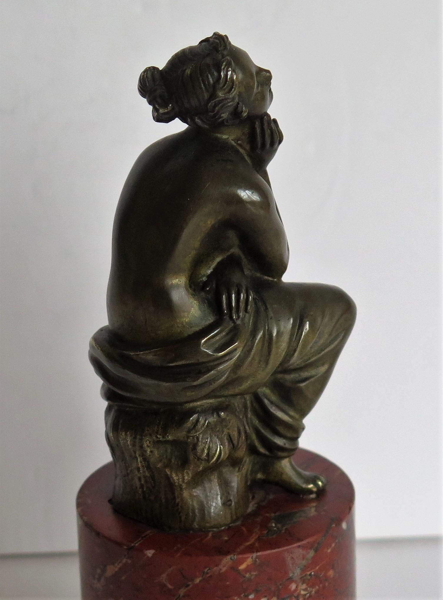 19thC. Art Nouveau Bronze Sculpture of Lady on Red Marble Base, Probably French 7