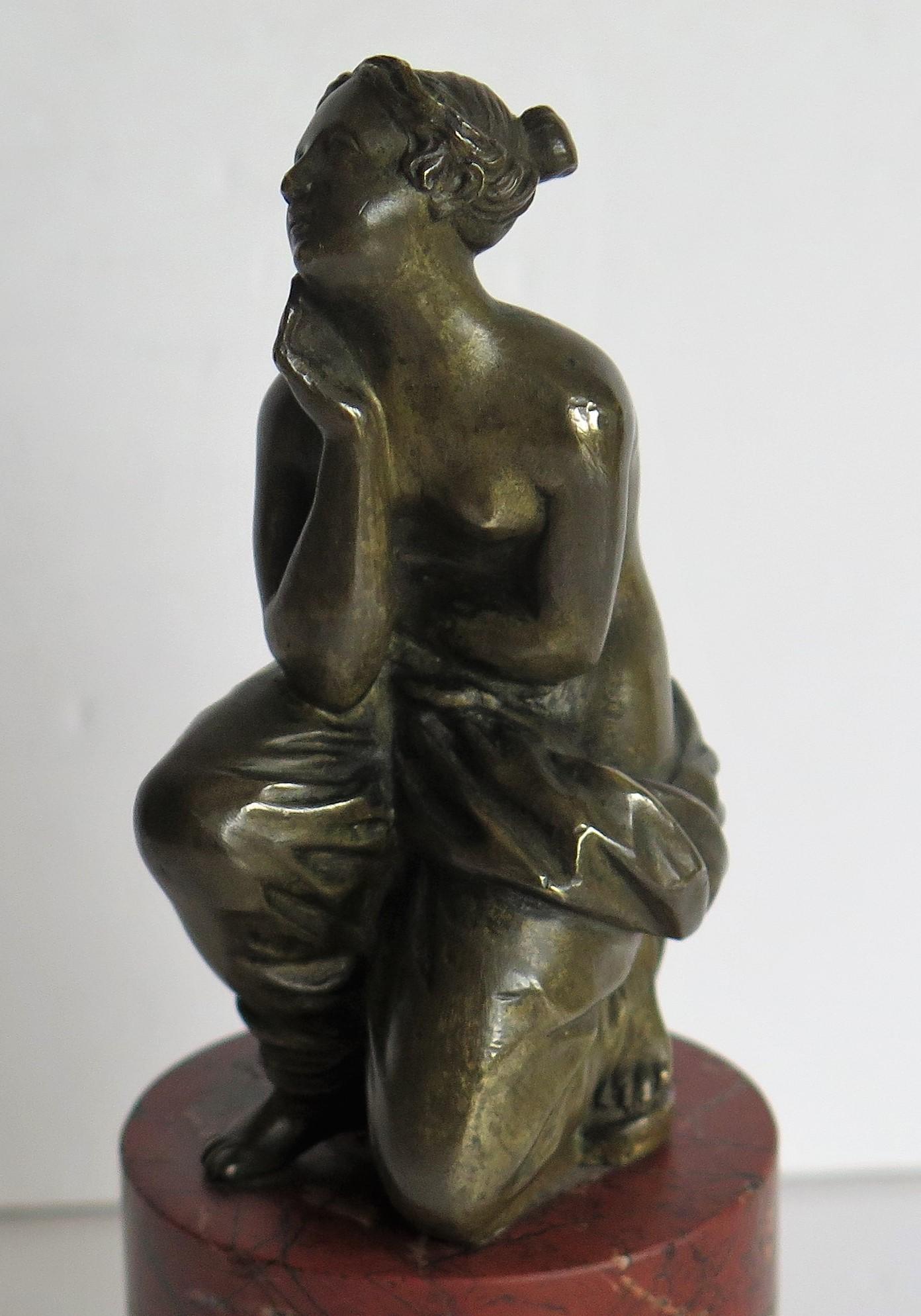 19thC. Art Nouveau Bronze Sculpture of Lady on Red Marble Base, Probably French 8