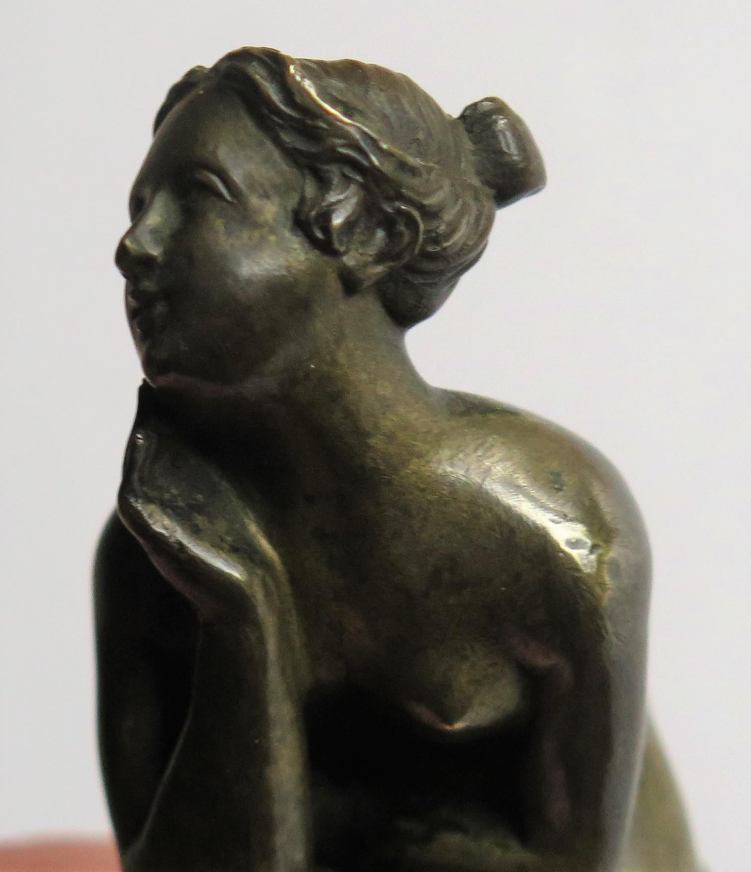 19thC. Art Nouveau Bronze Sculpture of Lady on Red Marble Base, Probably French 11