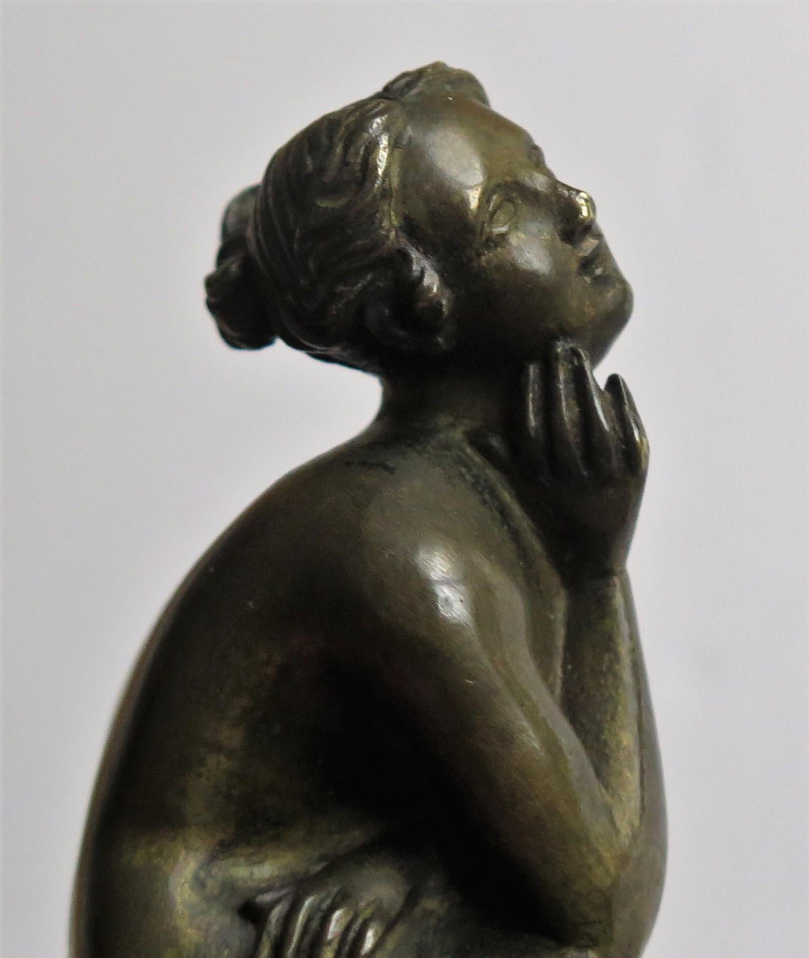19thC. Art Nouveau Bronze Sculpture of Lady on Red Marble Base, Probably French 12