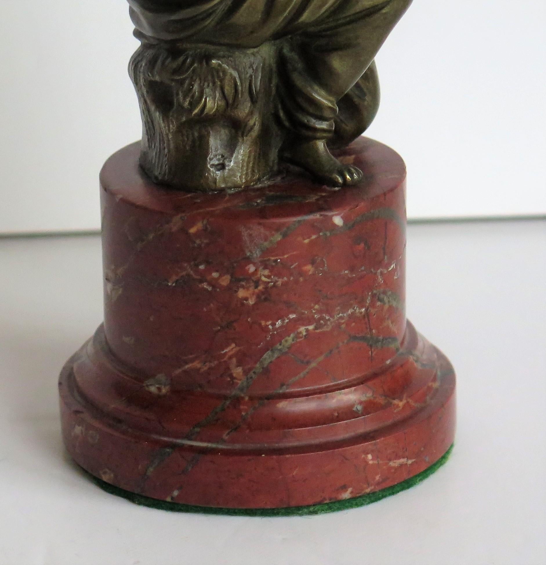19thC. Art Nouveau Bronze Sculpture of Lady on Red Marble Base, Probably French 13