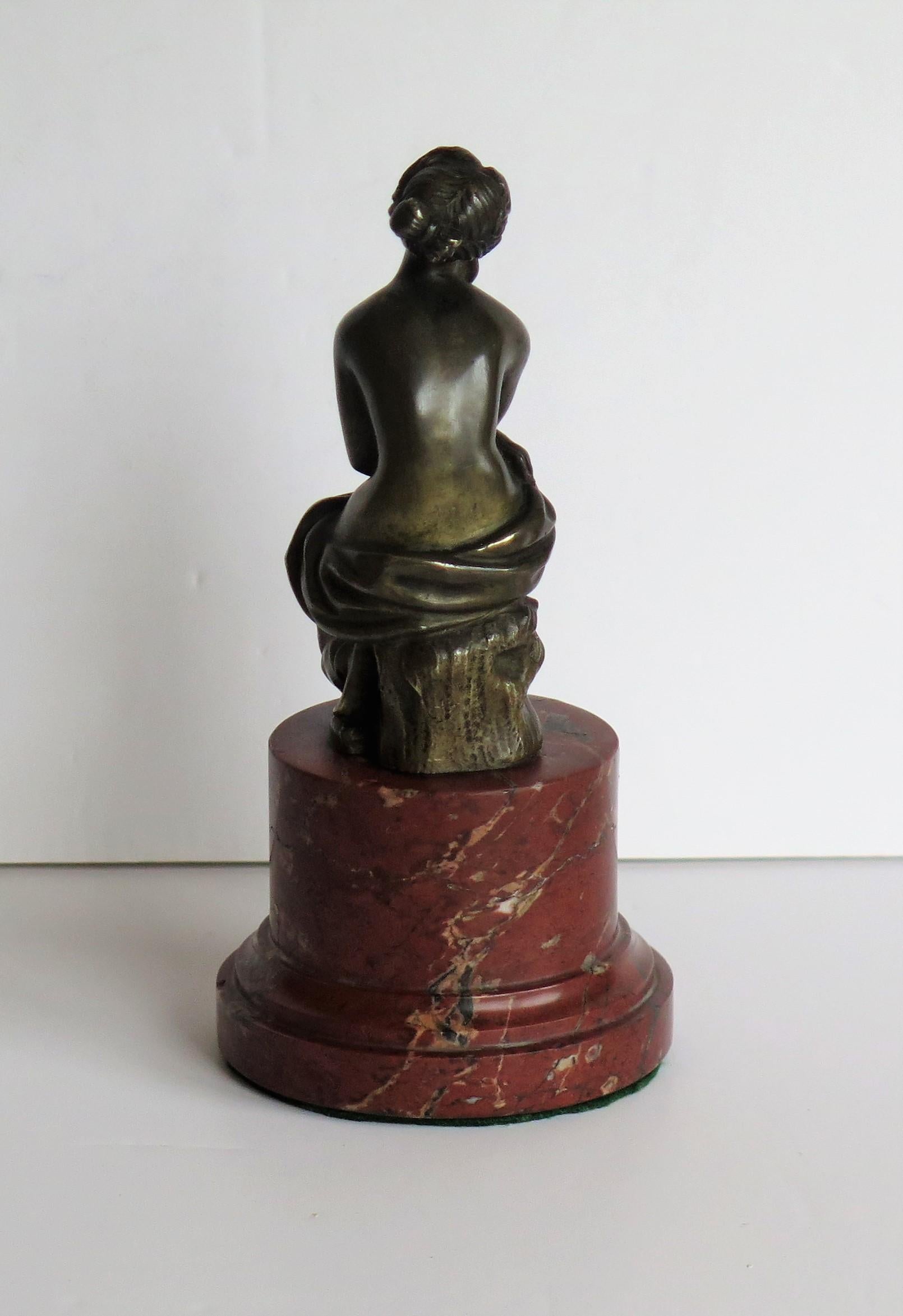 19thC. Art Nouveau Bronze Sculpture of Lady on Red Marble Base, Probably French In Good Condition In Lincoln, Lincolnshire