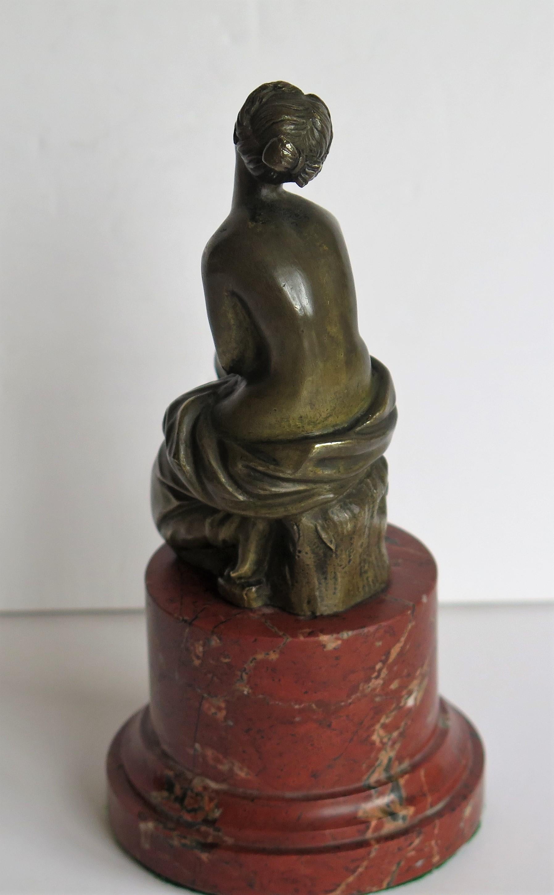 19thC. Art Nouveau Bronze Sculpture of Lady on Red Marble Base, Probably French 3