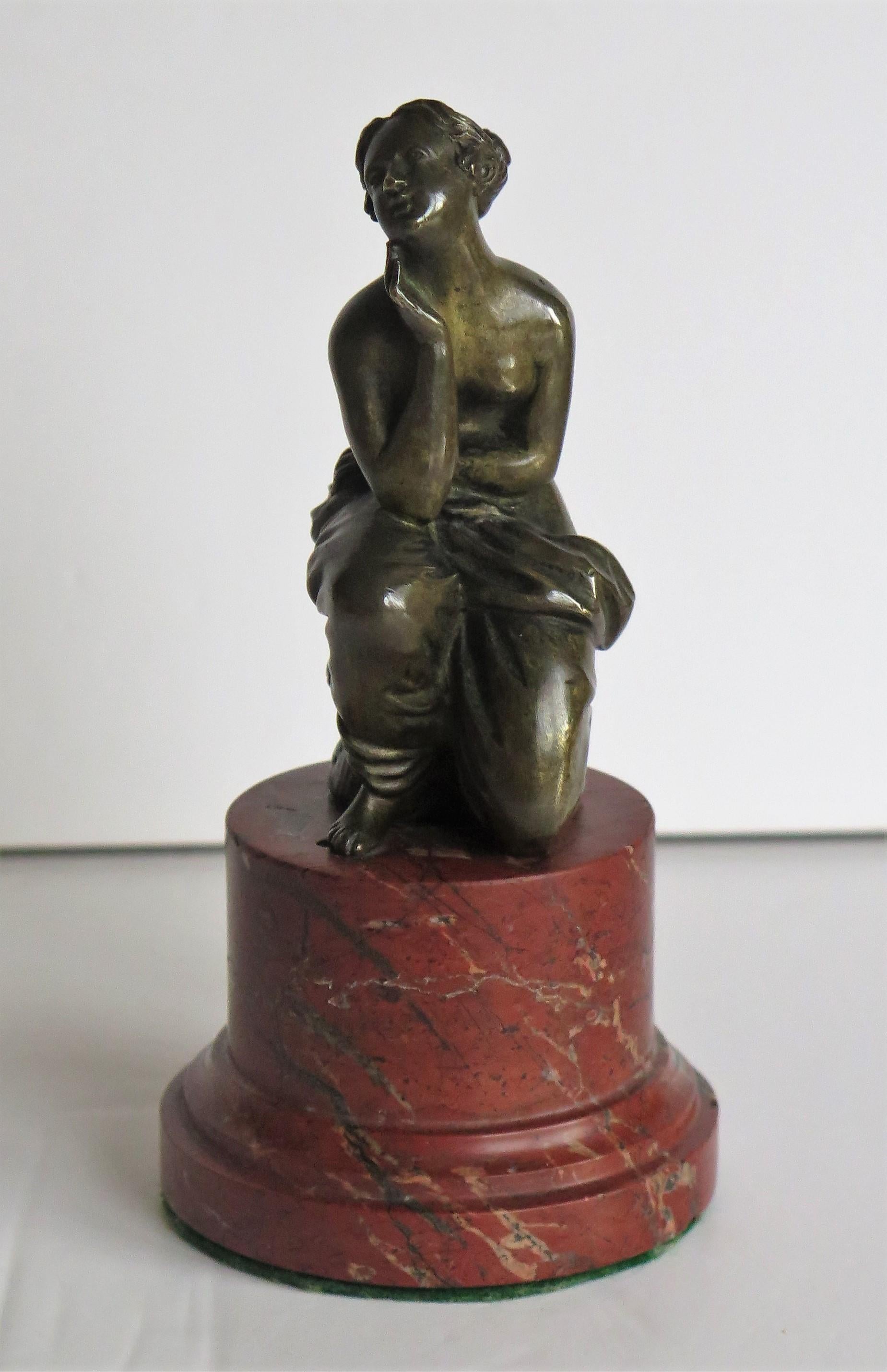 19thC. Art Nouveau Bronze Sculpture of Lady on Red Marble Base, Probably French 4