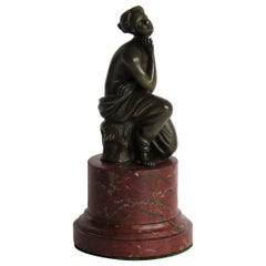 19thC. Art Nouveau Bronze Sculpture of Lady on Red Marble Base, Probably French