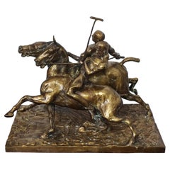 Art Nouveau Bronze Sculpture "Polo Players" by Fred Voelckerling, 1919