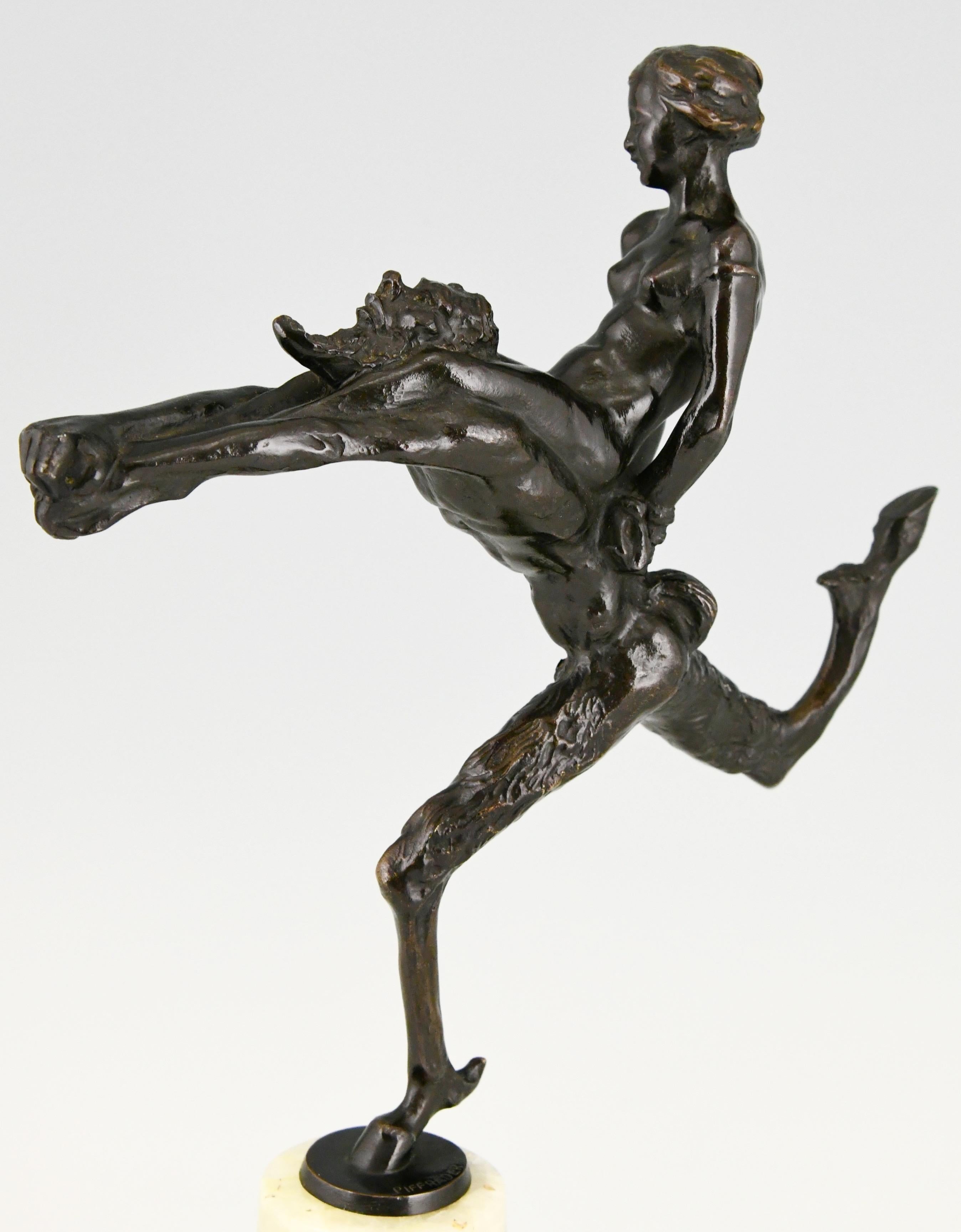 Art Nouveau Bronze Sculpture Satyr and Nude Hans Piffrader, ca. 1900 4