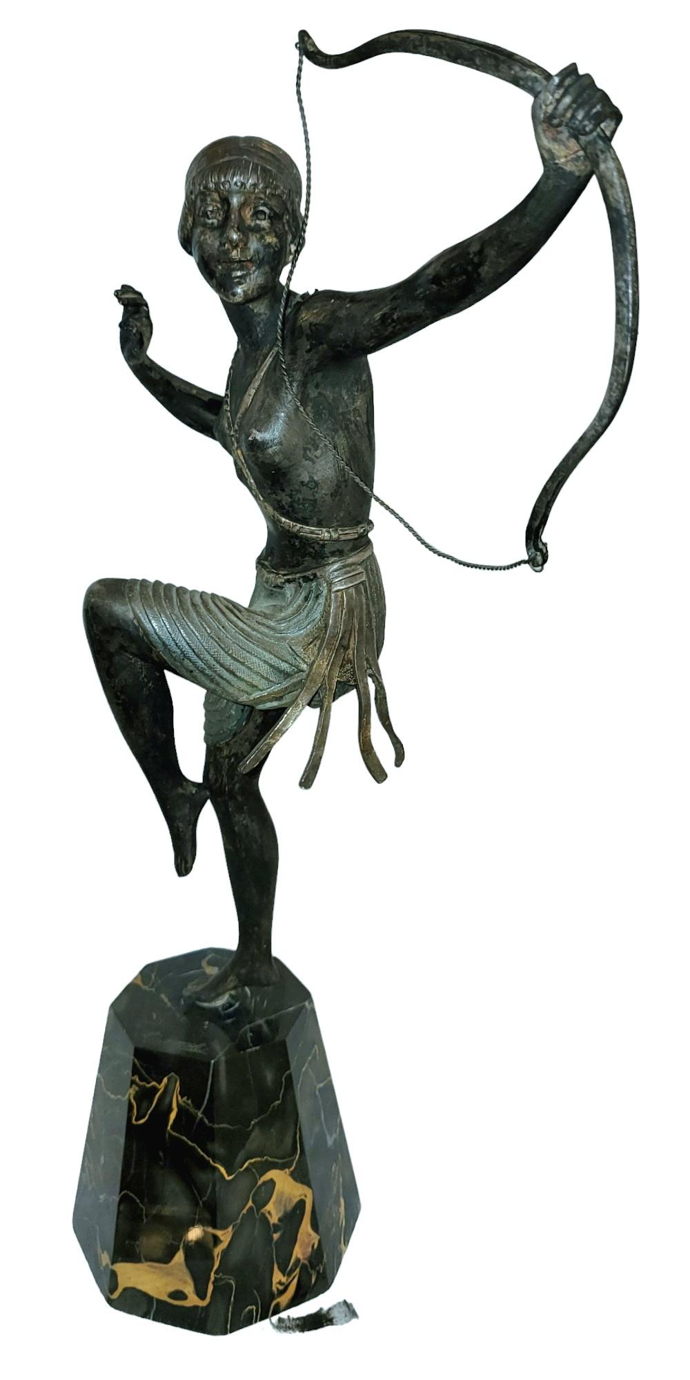 Mid-20th Century Art Nouveau Bronze Sculpture With Signed Marble Base