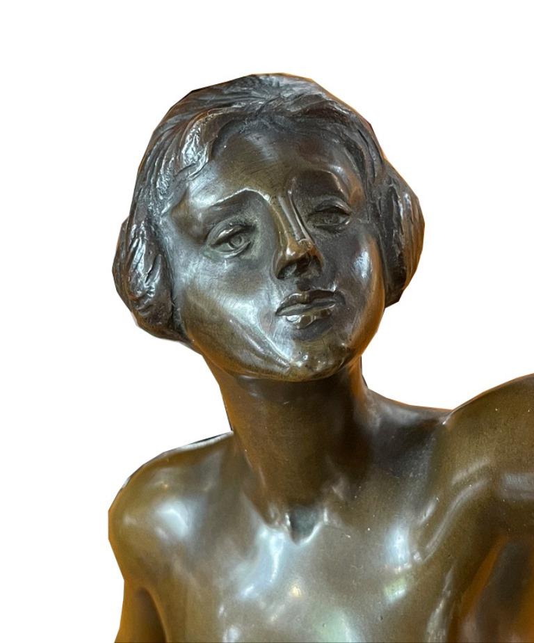 Art Nouveau bronze signed: “Hoffmann”
Anker Hoffmann was a Danish sculptor and metal artist who worked in the Art Nouveau style.

Hoffmann was primarily known for his bronze sculptures, which he designed and produced in the Art Nouveau style. His