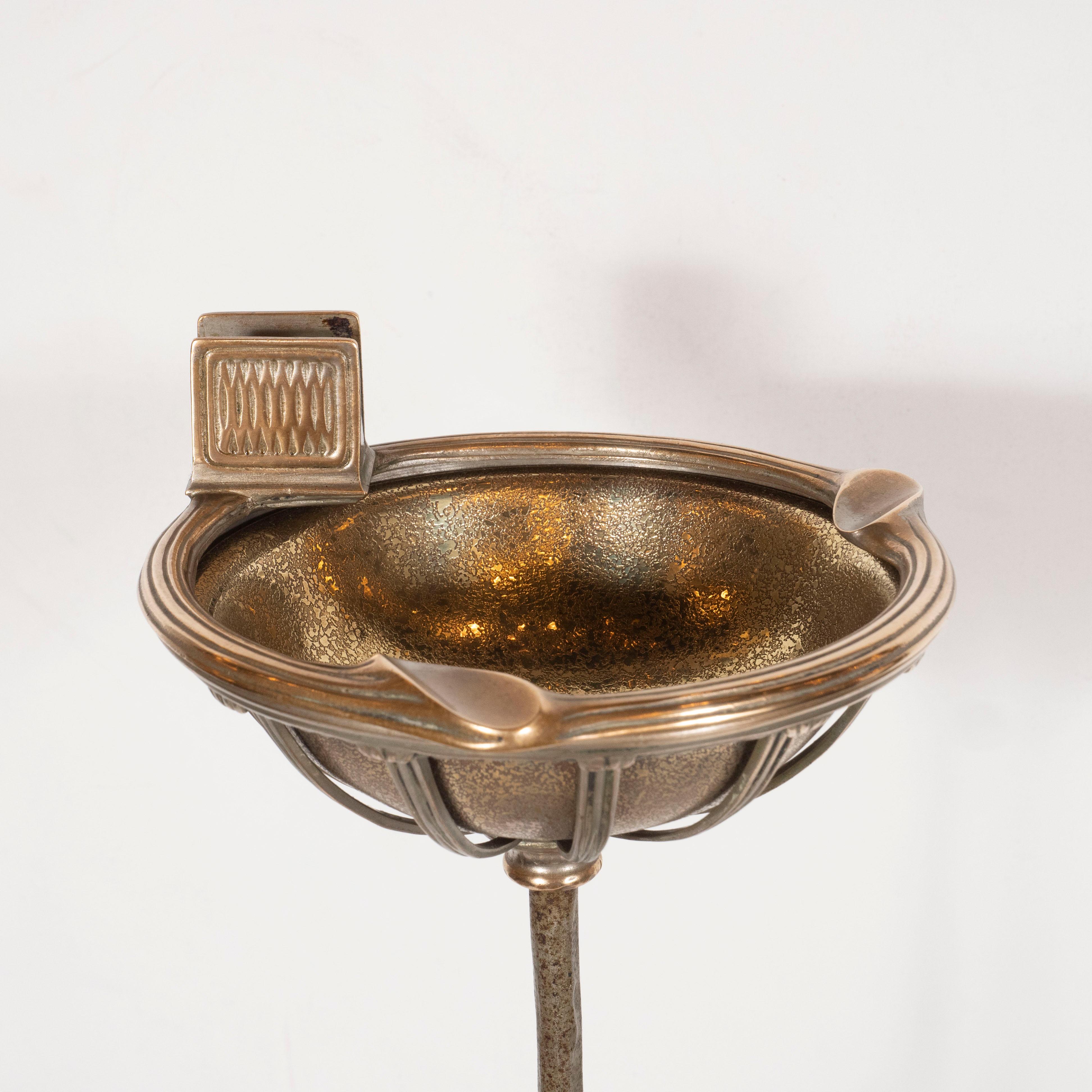 Art Nouveau Bronze Standing Ash Tray with Foliate Motifs Signed by Tiffany In Excellent Condition In New York, NY