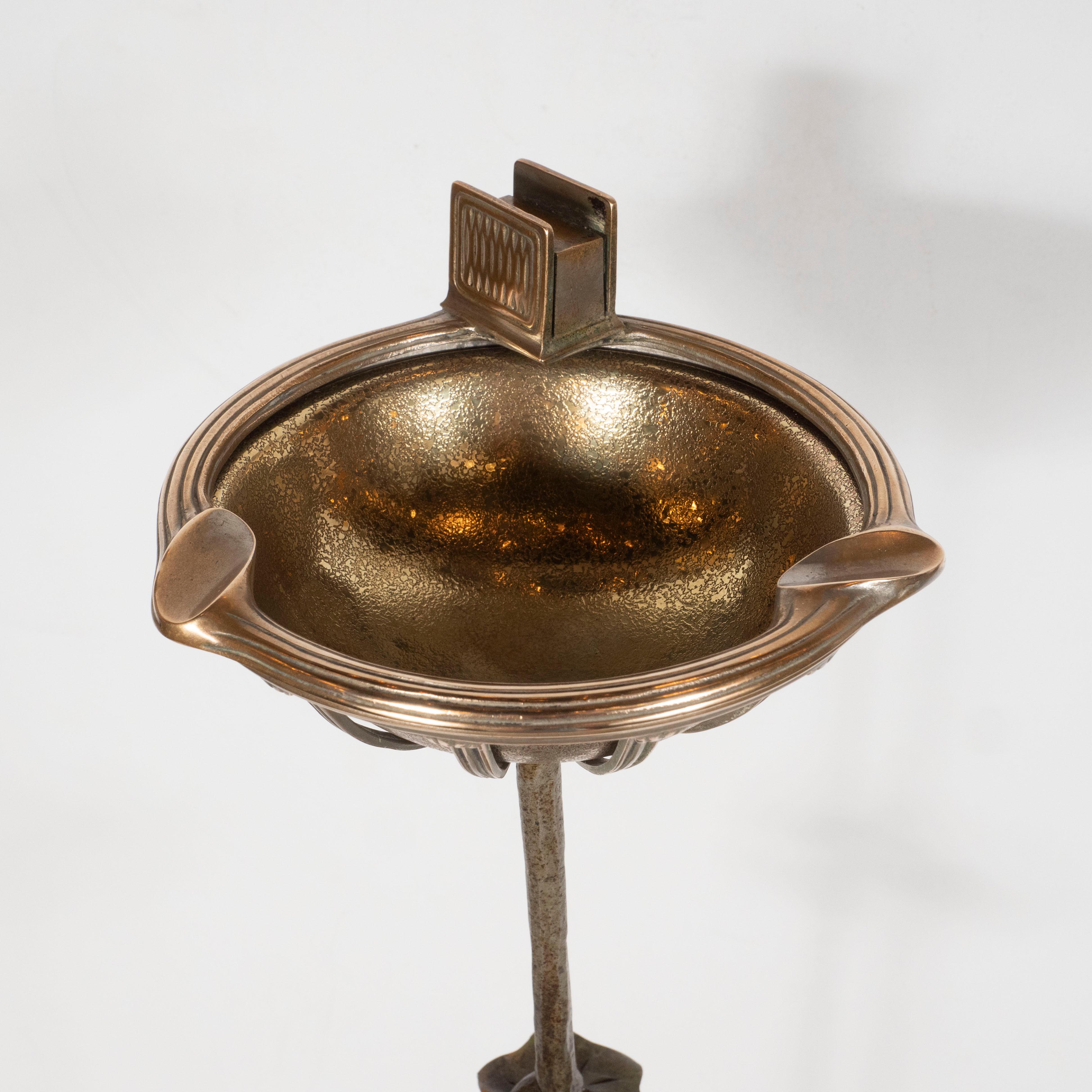 Art Nouveau Bronze Standing Ash Tray with Foliate Motifs Signed by Tiffany 2