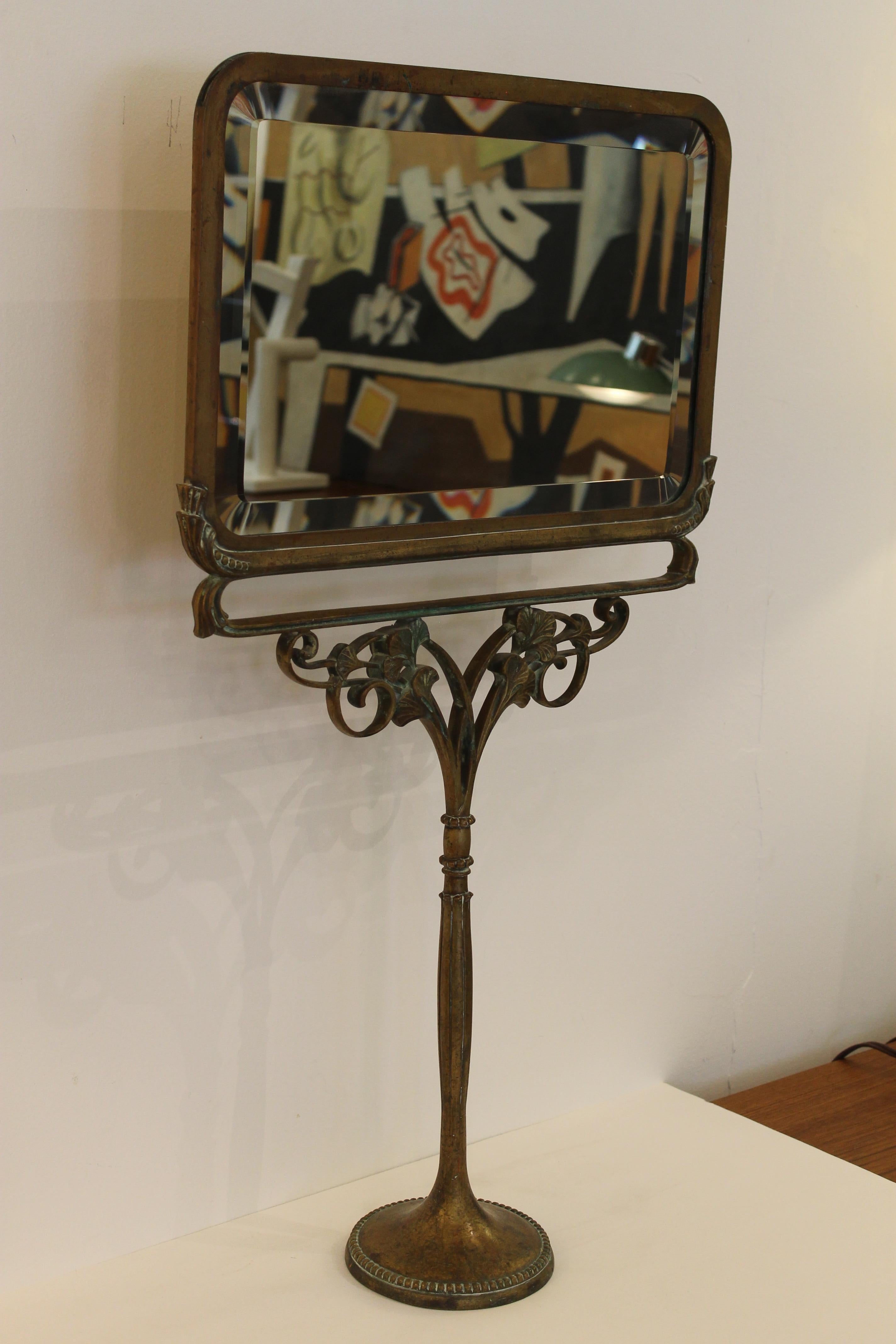 French Art Nouveau Bronze Standing Mirror, Villiers & Picart Co. Paris For Sale