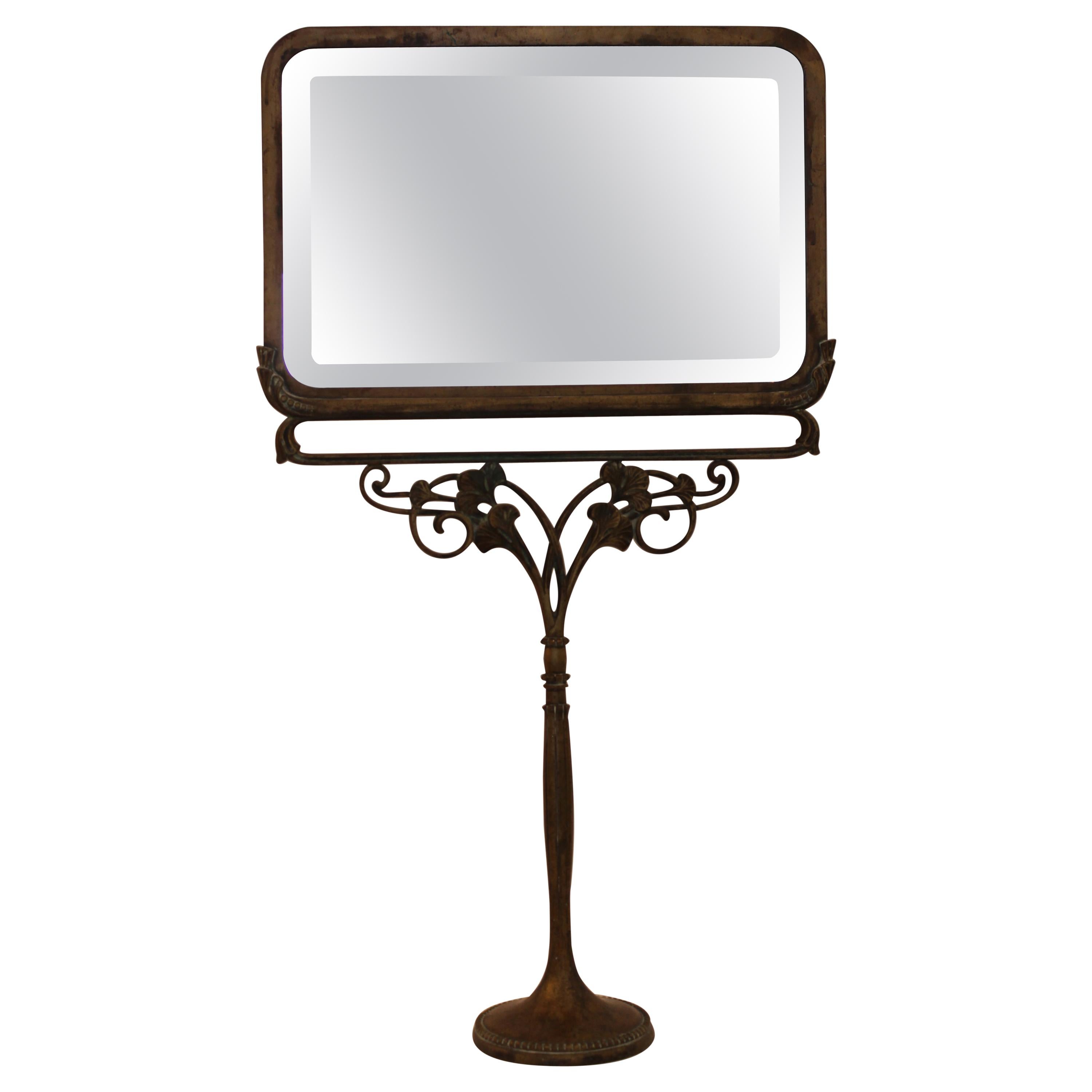 Art Nouveau Bronze Standing Mirror, Villiers & Picart Co. Paris
