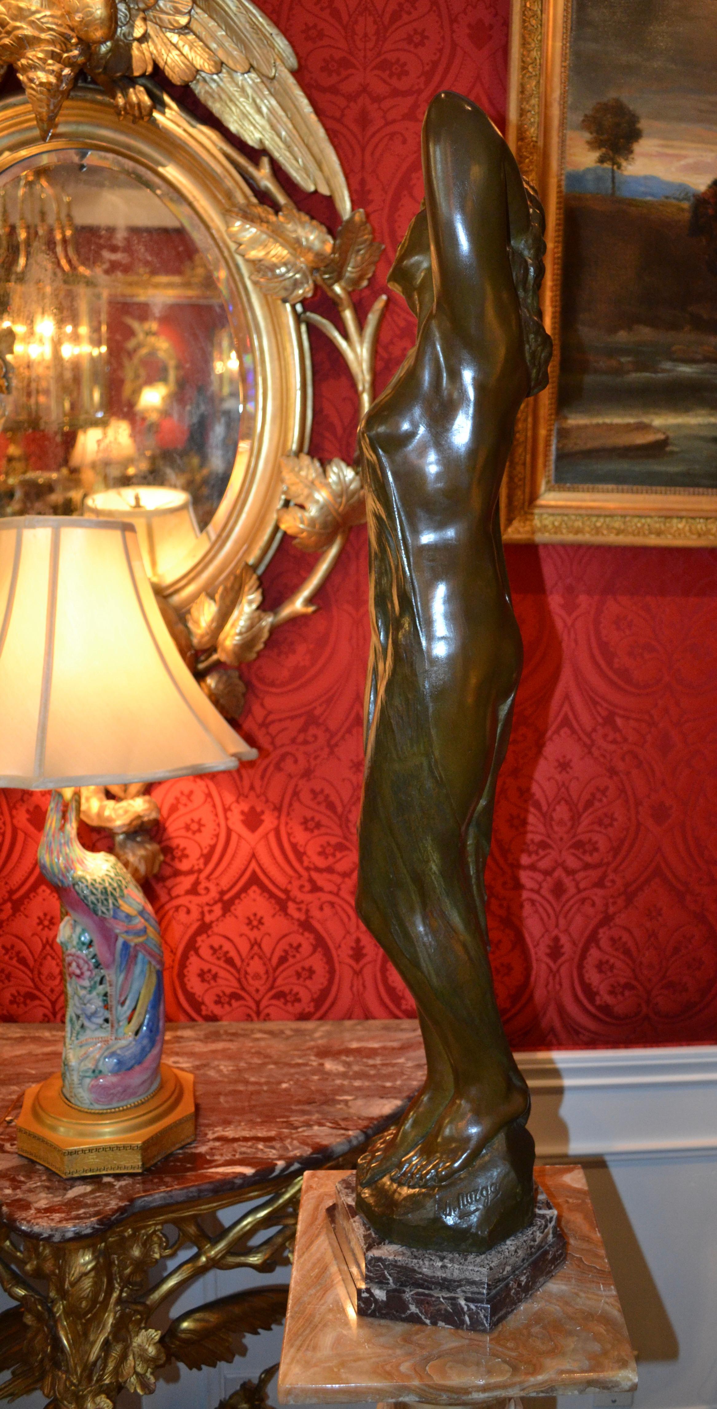 Art Nouveau Bronze Statue of a lightly draped Nude Woman by Sylvain Norga For Sale 3