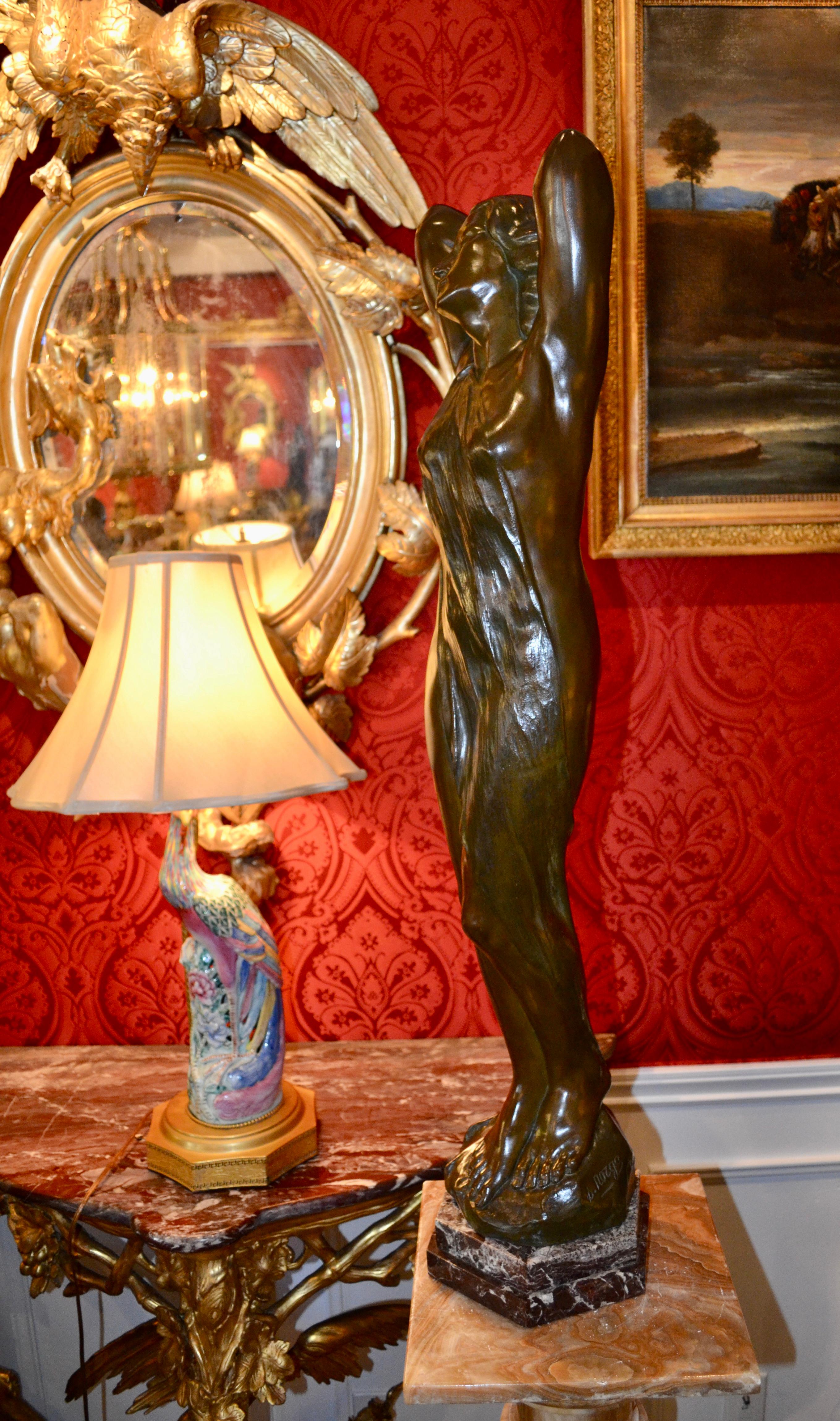 Art Nouveau Bronze Statue of a lightly draped Nude Woman by Sylvain Norga For Sale 4