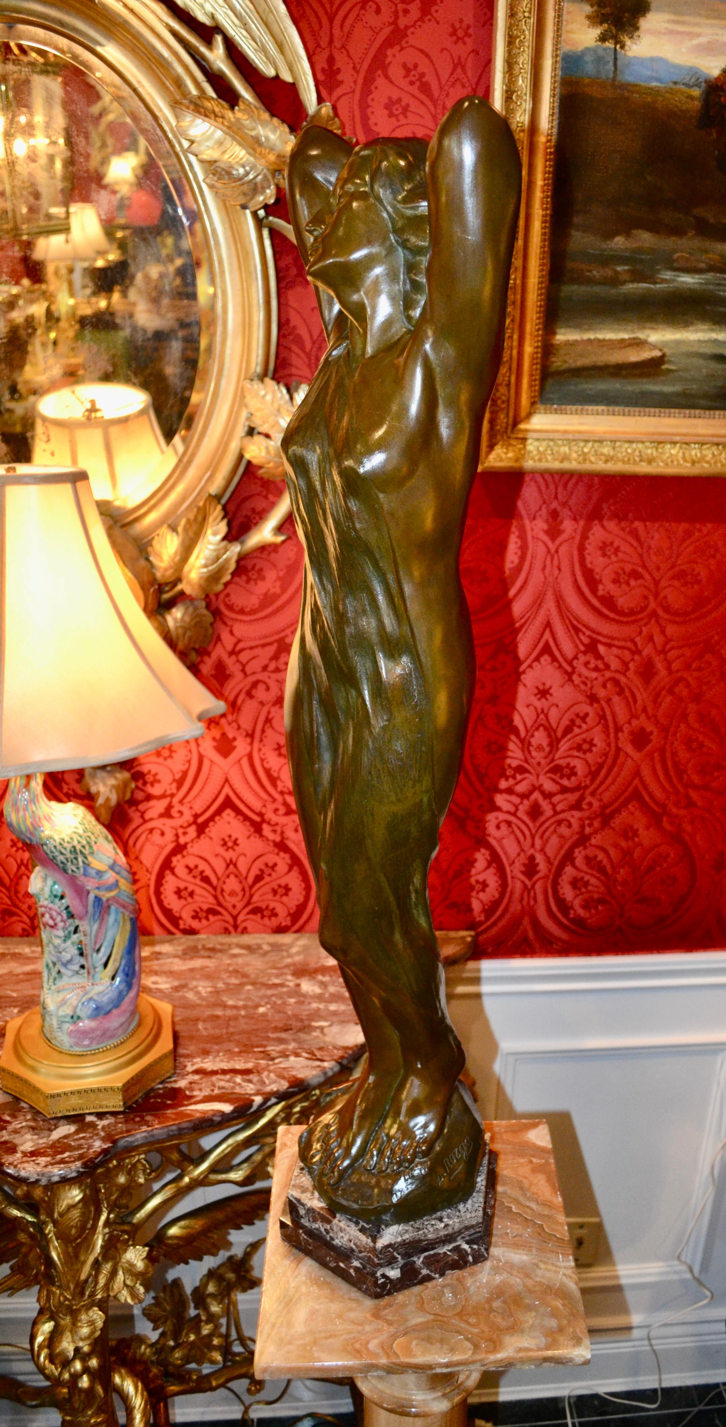 Art Nouveau Bronze Statue of a lightly draped Nude Woman by Sylvain Norga For Sale 5