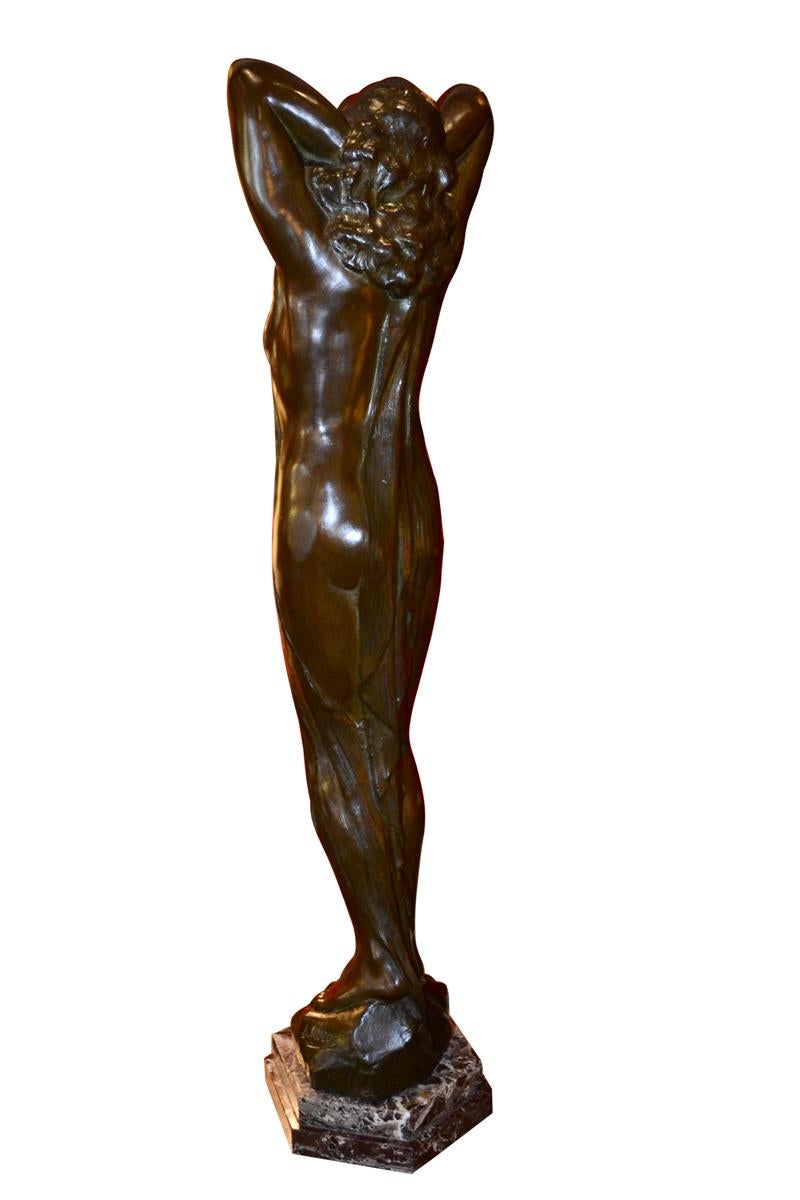 Art Nouveau Bronze Statue of a lightly draped Nude Woman by Sylvain Norga In Good Condition For Sale In Vancouver, British Columbia