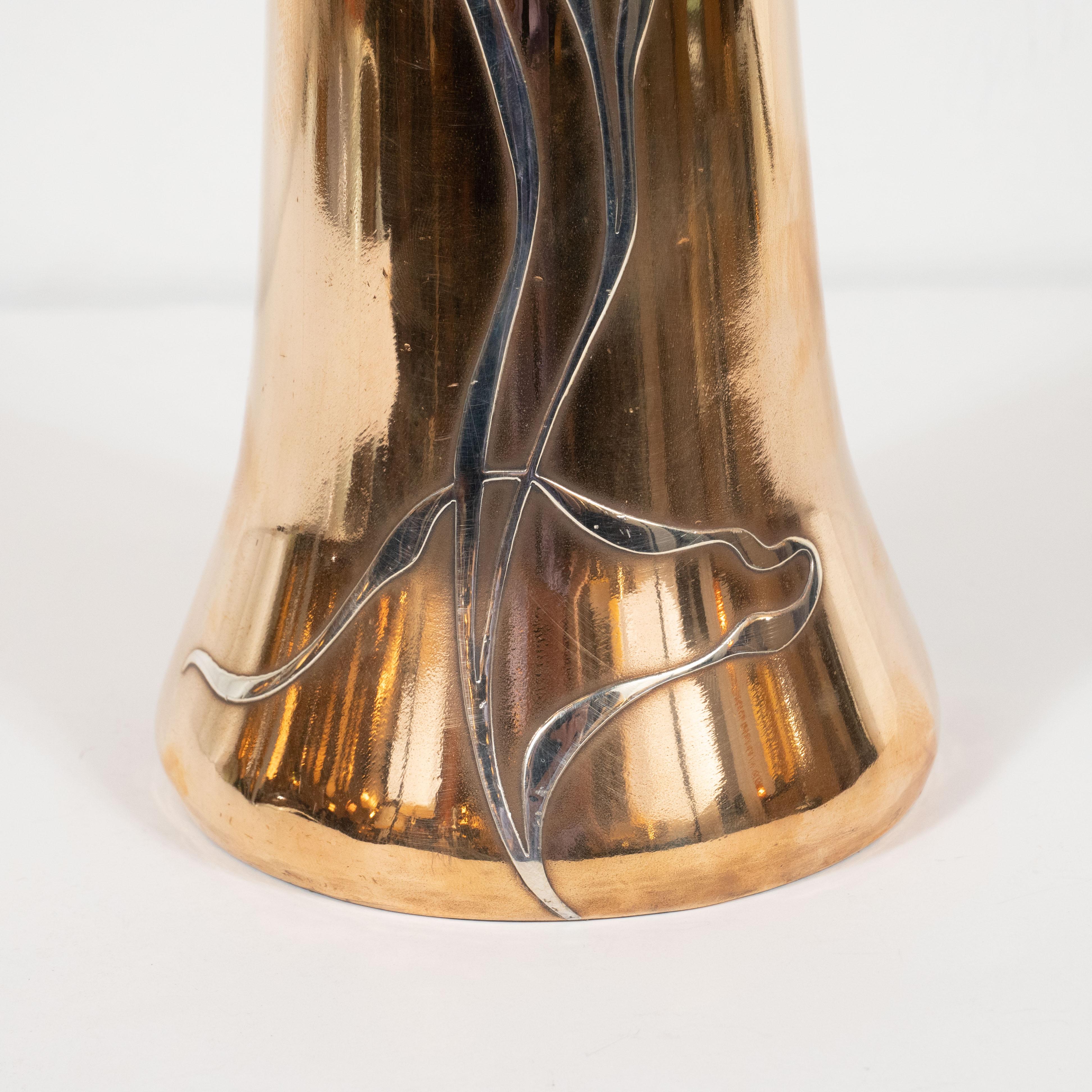 American Art Nouveau Bronze and Sterling Silver Overlay Vase by Otto Heintz