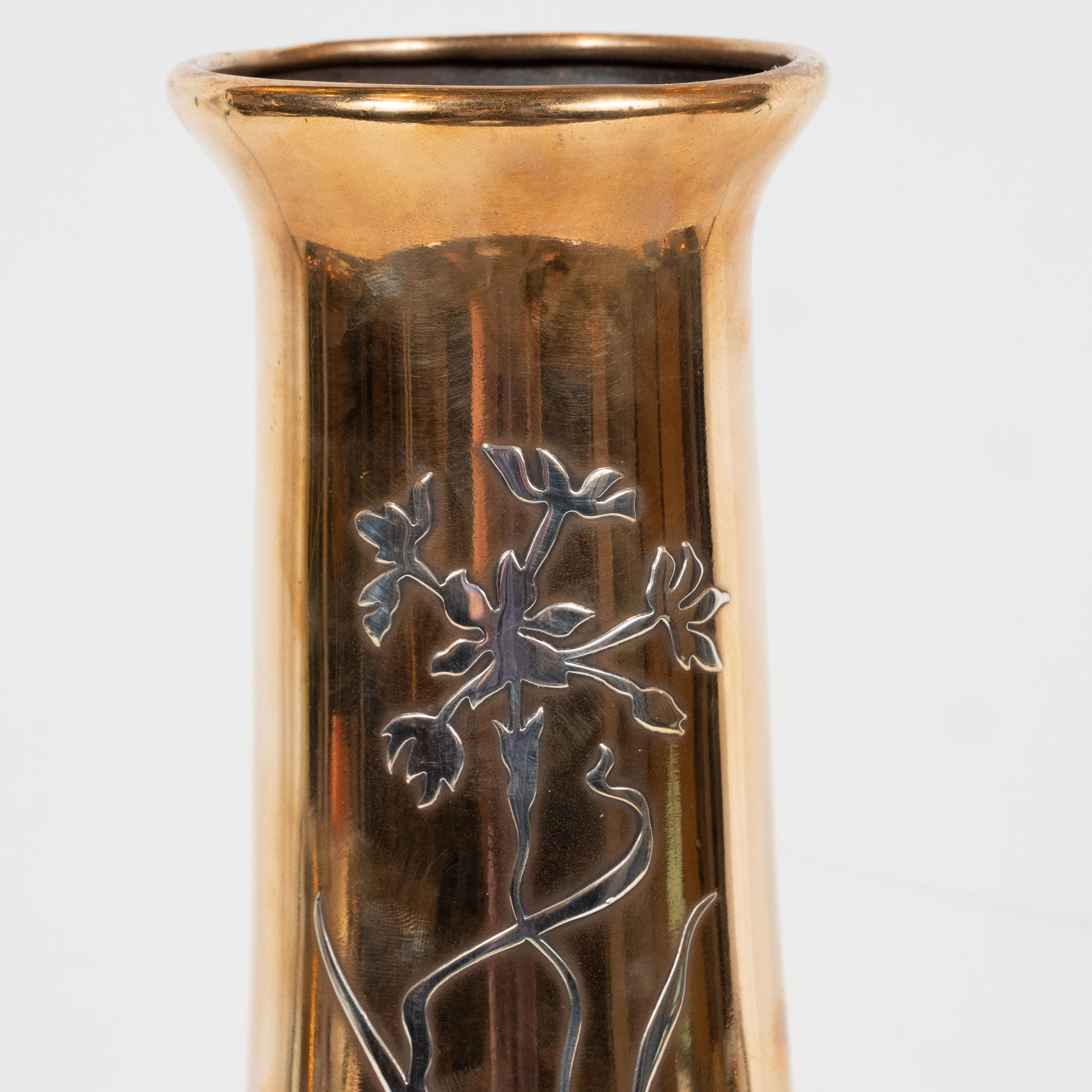 Art Nouveau Bronze and Sterling Silver Overlay Vase by Otto Heintz In Excellent Condition In New York, NY