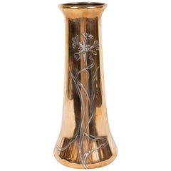 Art Nouveau Bronze and Sterling Silver Overlay Vase by Otto Heintz