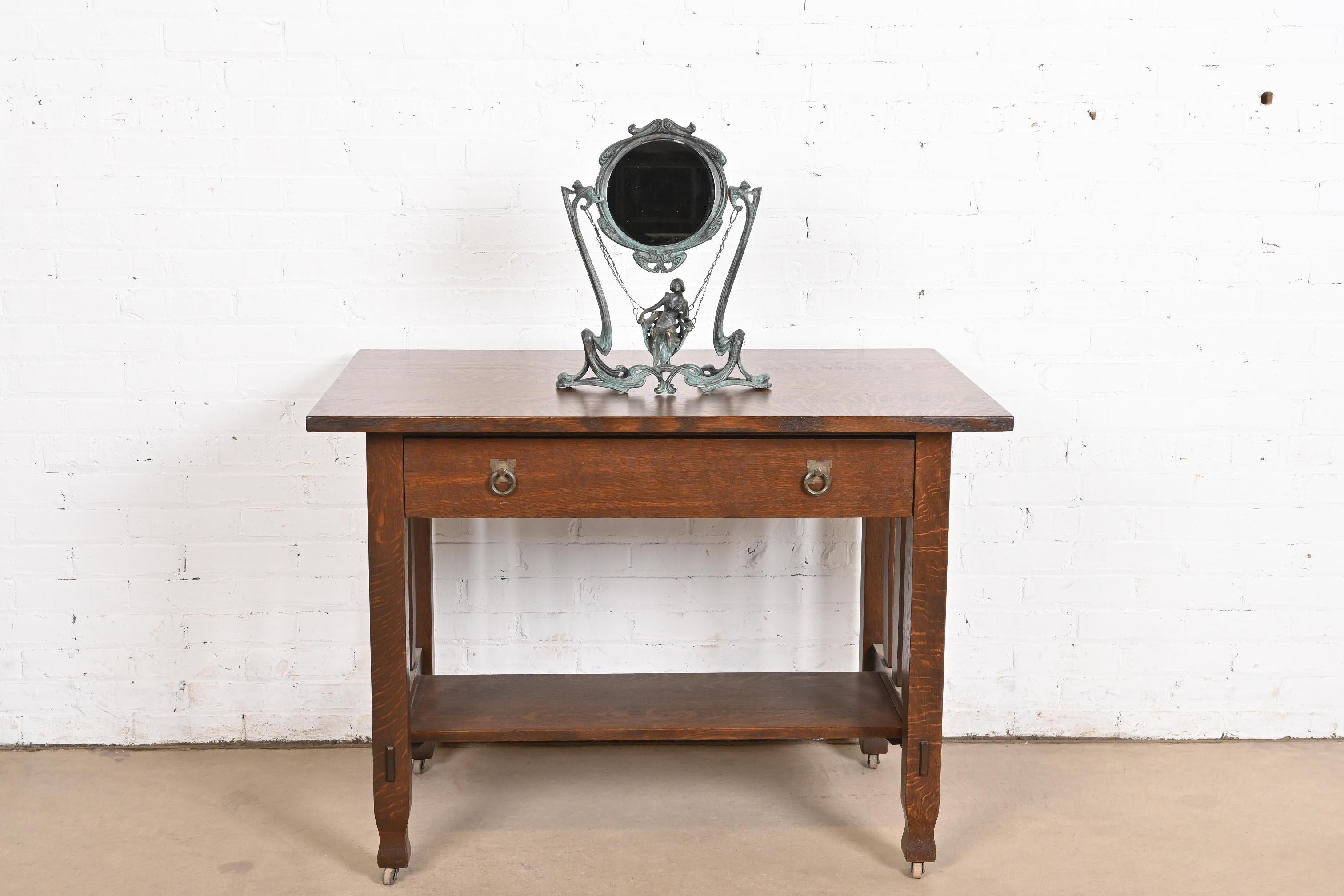 Art Nouveau Bronze Table Vanity Mirror With Lady on Swing, Circa 1910 For Sale 7