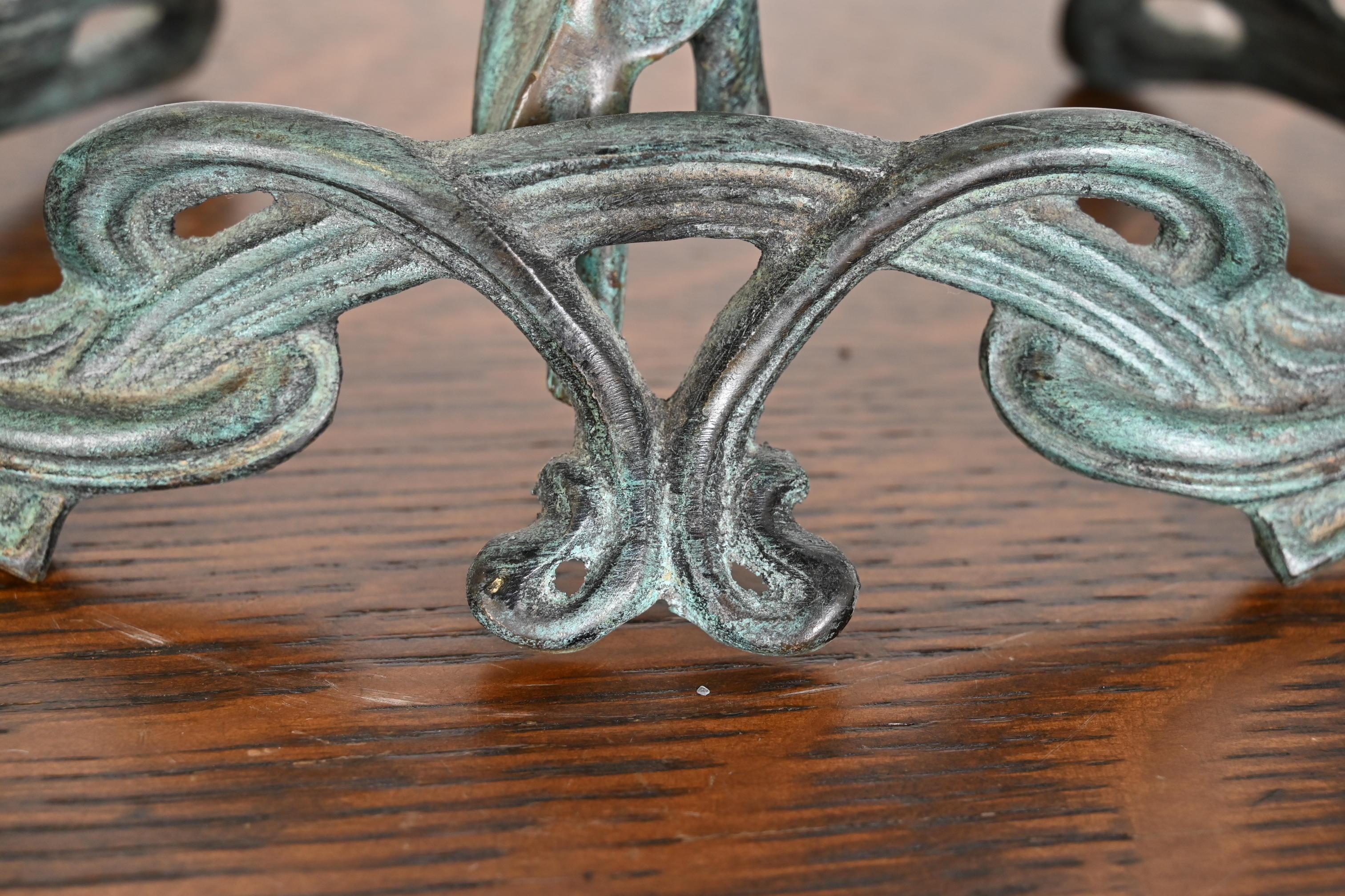 Art Nouveau Bronze Table Vanity Mirror With Lady on Swing, Circa 1910 For Sale 3