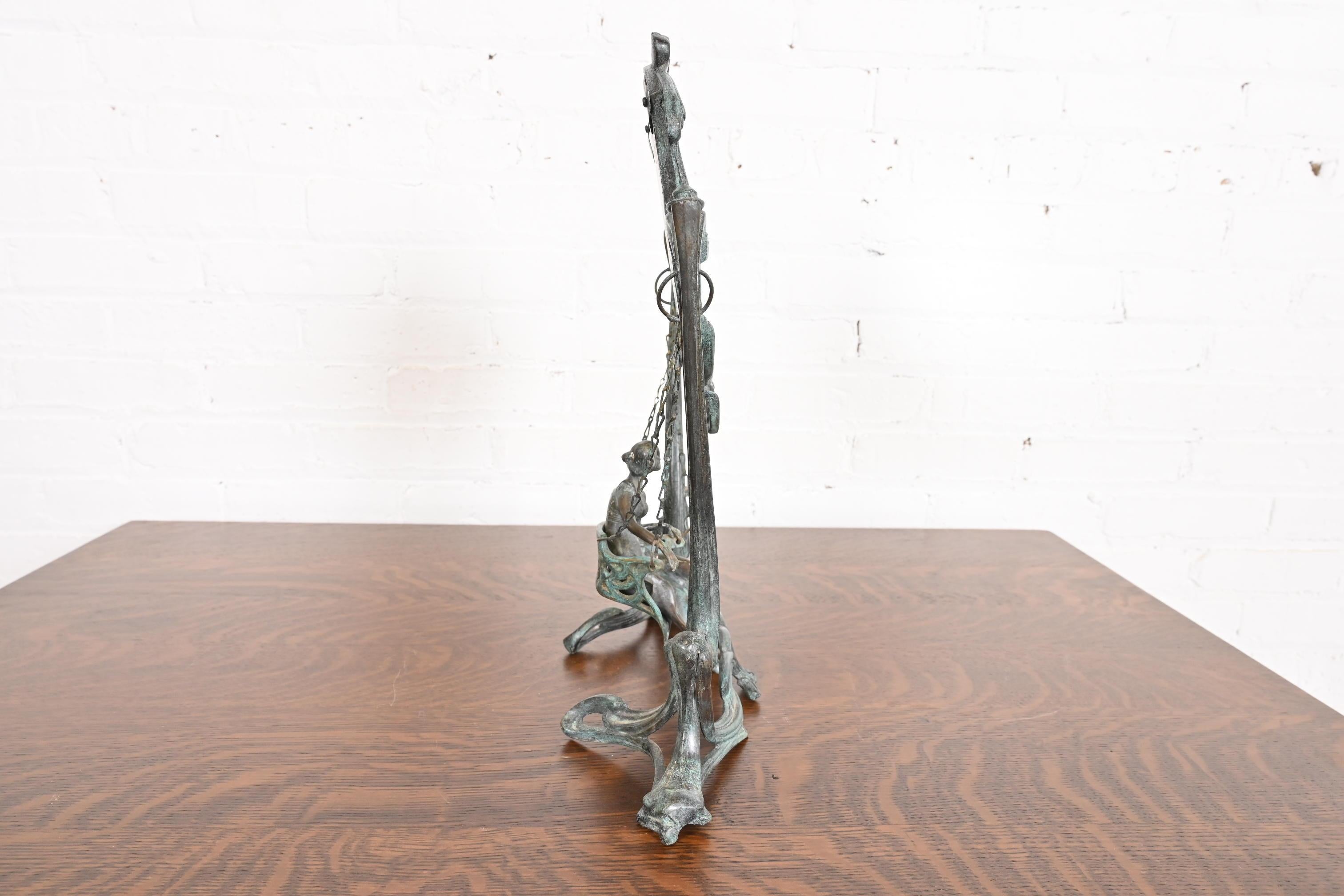 Art Nouveau Bronze Table Vanity Mirror With Lady on Swing, Circa 1910 For Sale 4
