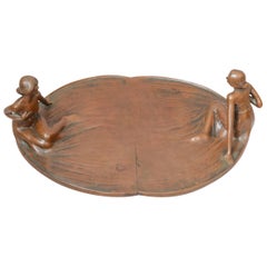 Art Nouveau Bronze Tray, Vide-Poche, with 2 Nudes, circa 1910