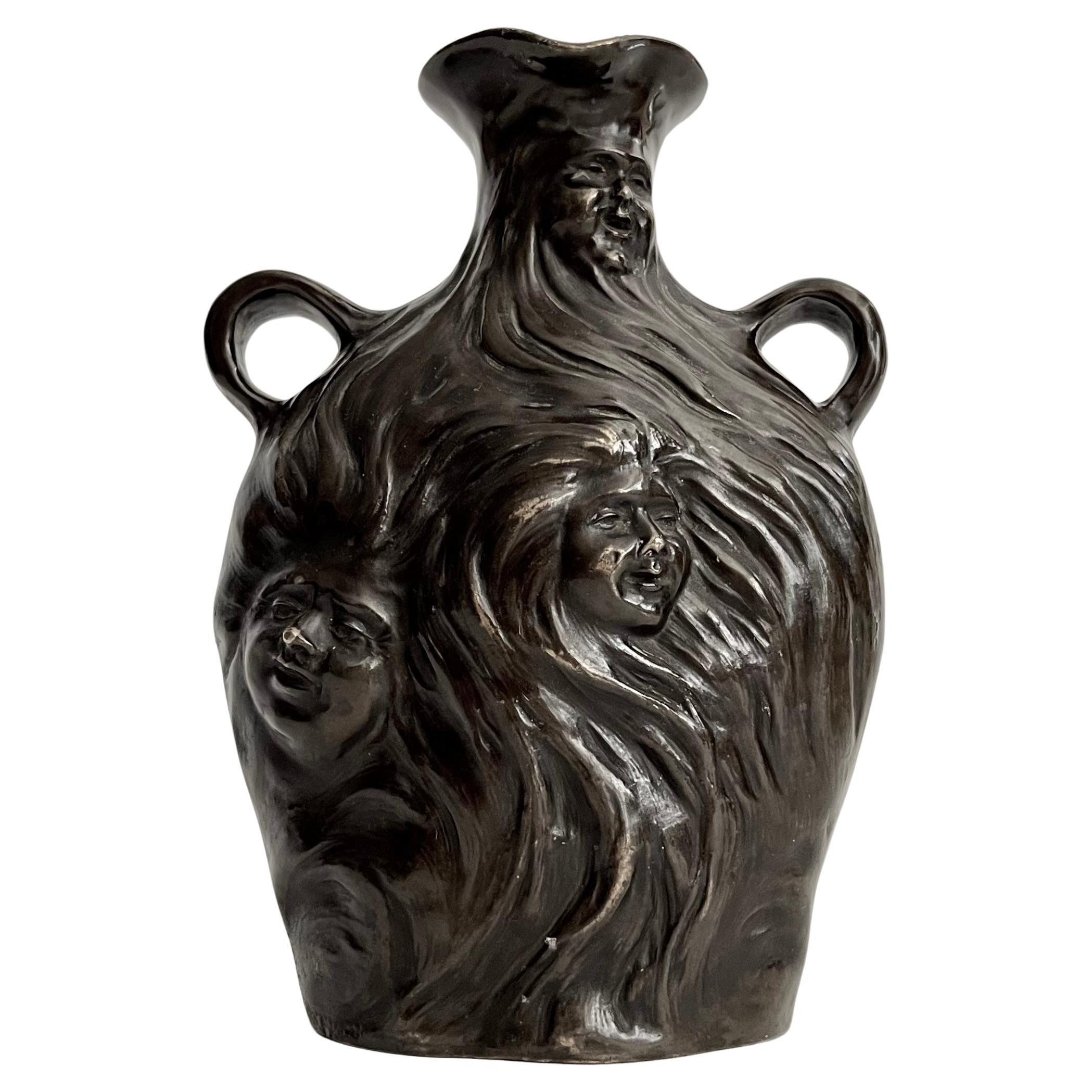 Art Nouveau Bronze Vase Homage to Edvard Much by Charles Coudray For Sale