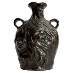 Antique Art Nouveau Bronze Vase Homage to Edvard Much by Charles Coudray