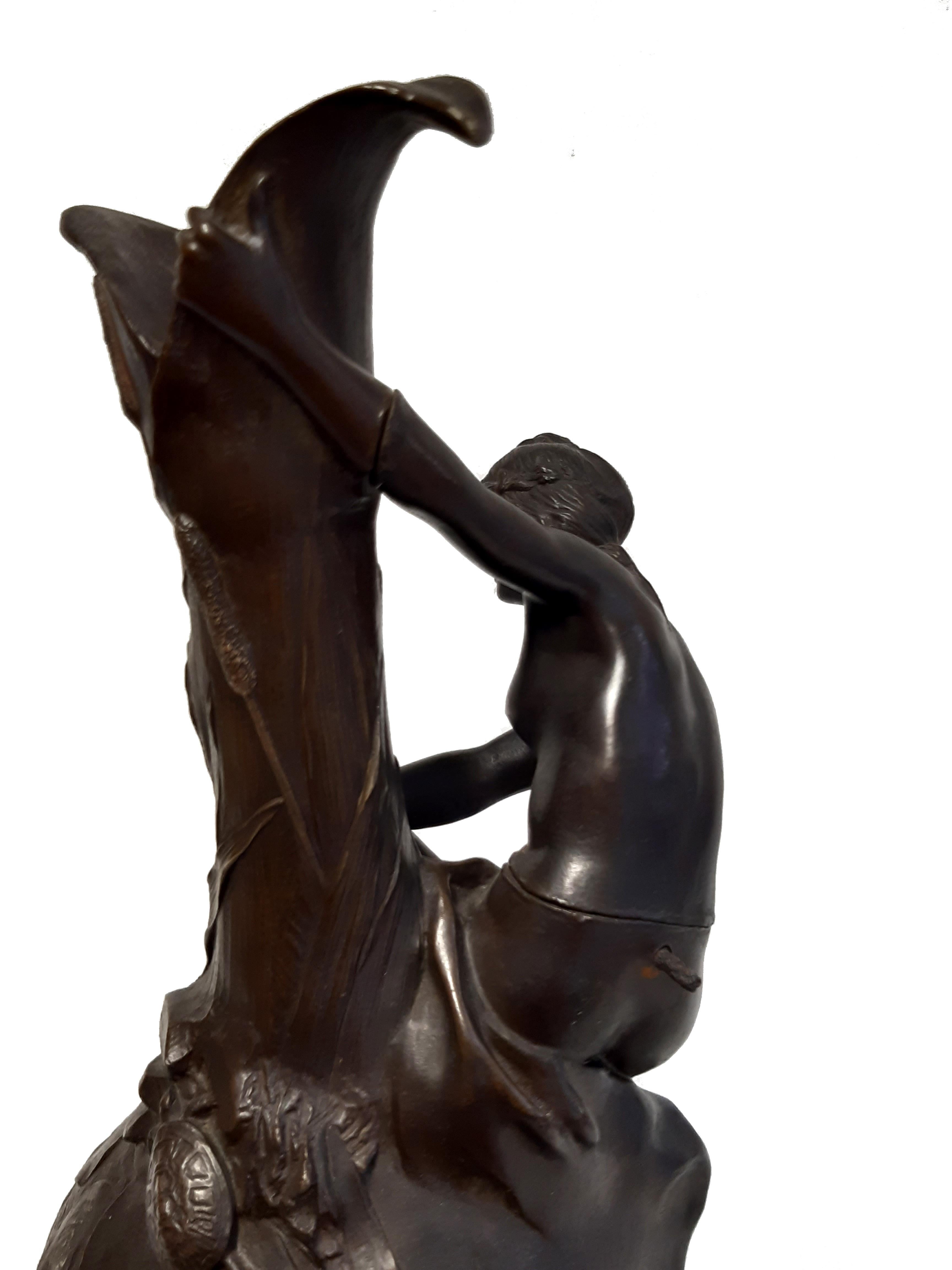 Jugendstil-Bronzevase Loiseau-Rousseau (Gegossen) im Angebot