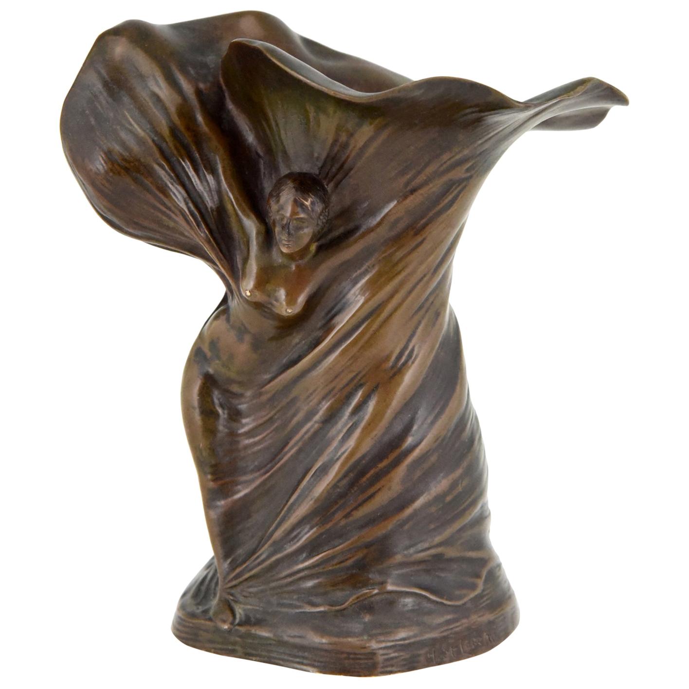 Art Nouveau Bronze Vase of a Dancer Loïe Fuller Hans Stoltenberg Lerche, 1900