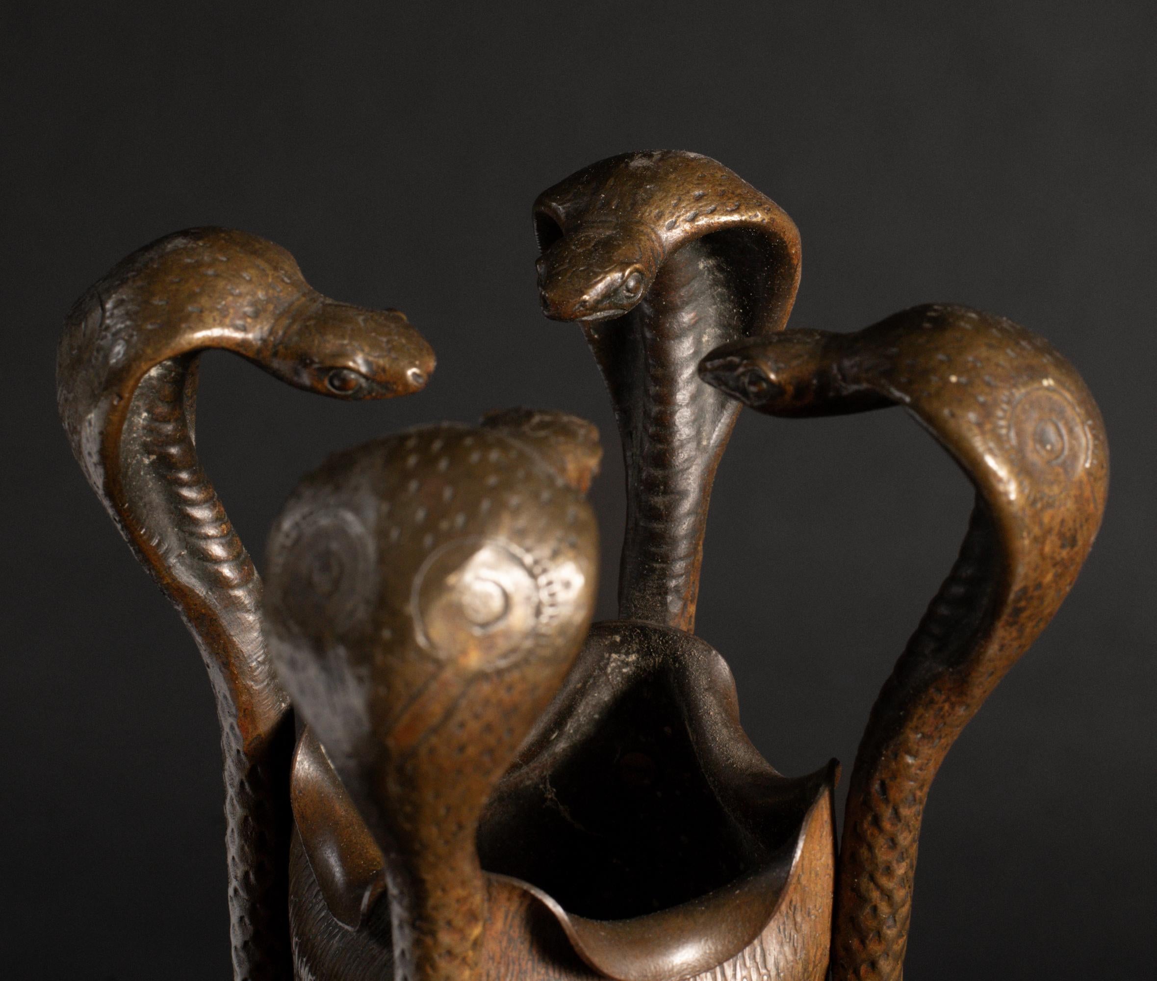 Art Nouveau Bronze Vase with Cobras by Fabulous Unknown Austrian Artist For Sale 5