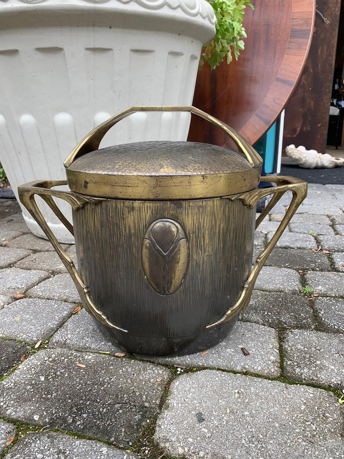Art Nouveau bronze wine bucket with lid, circa 1900.
