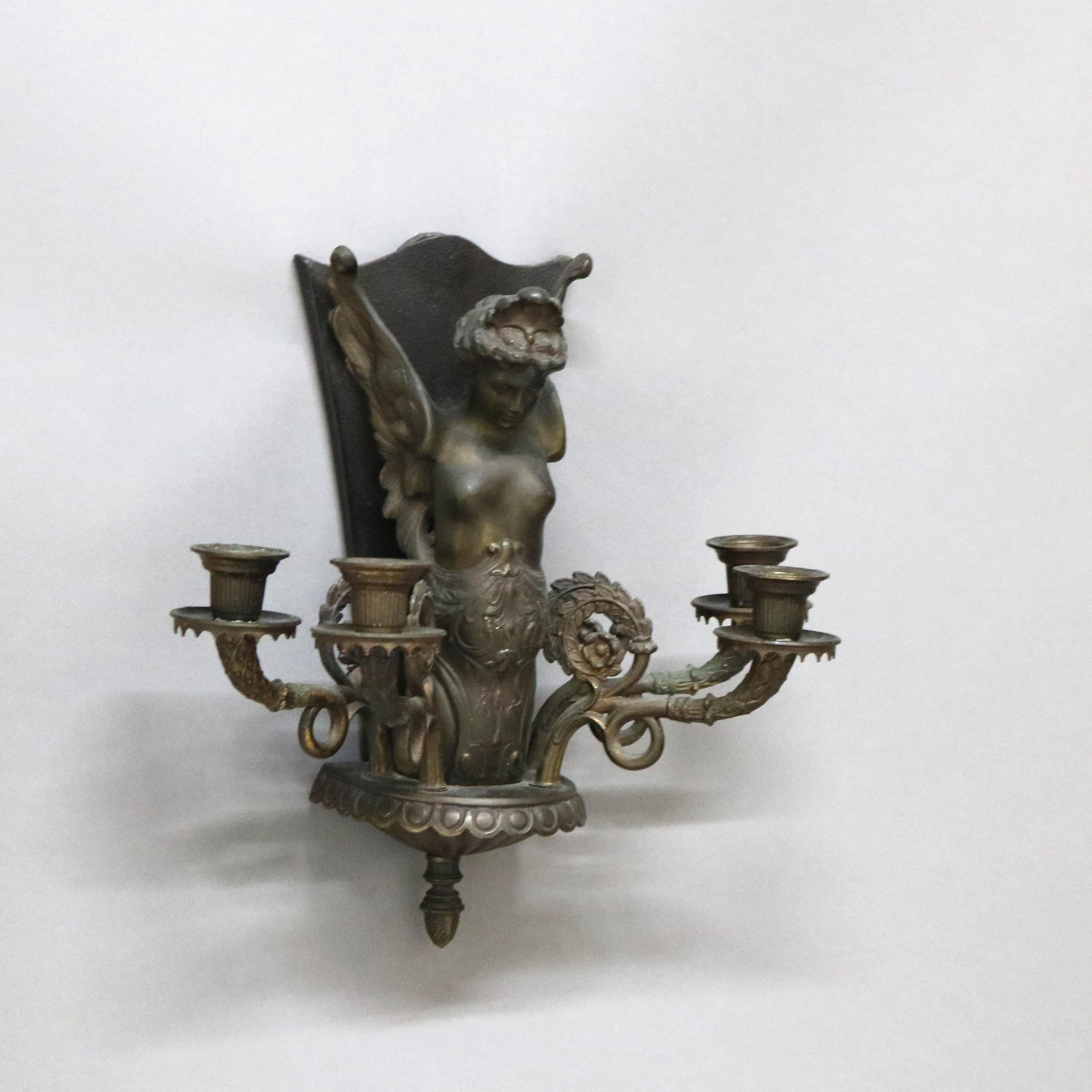 Art Nouveau Bronzed Metal Figural Four-Light Wall Sconce with Woman Figure 20thC 1