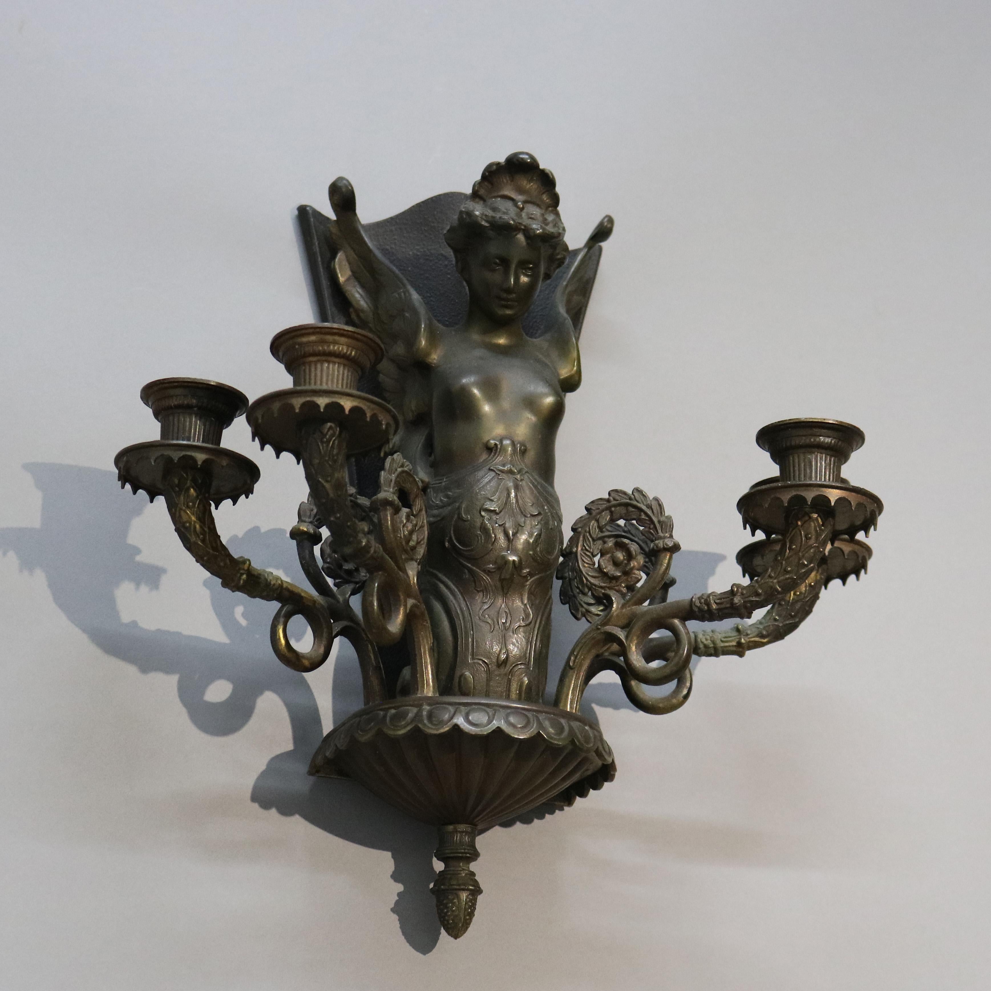 Art Nouveau Bronzed Metal Figural Four-Light Wall Sconce with Woman Figure 20thC 2